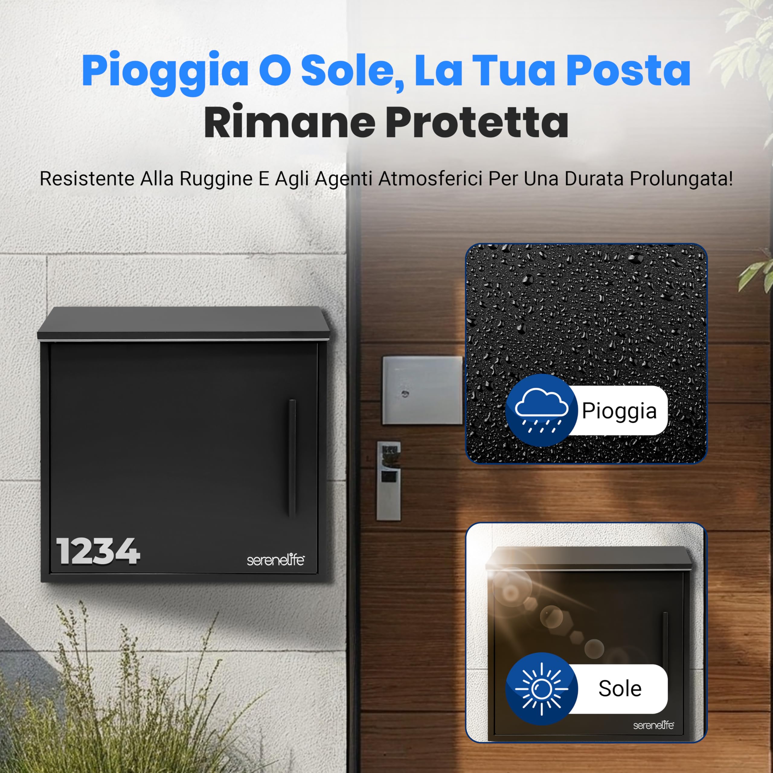 SereneLife Cassetta Postale da Esterno con Serratura, Cassetta Postale Facile Installazione da Parete, 35x11,5x33 cm, per Casa e Ufficio, Nero