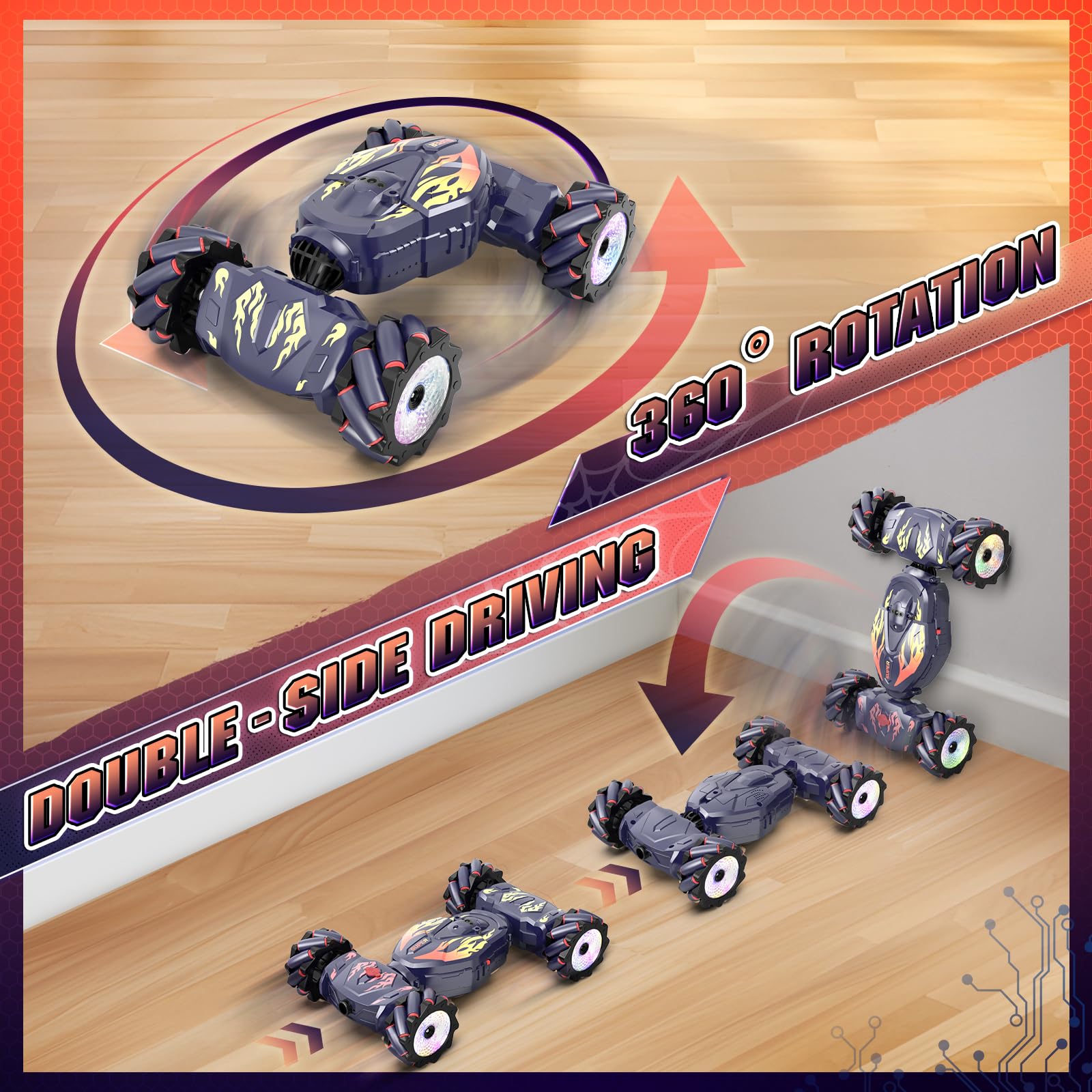 Nitigo Coche Teledirigido para Niños, Coche Acrobático Telecomandado 4x4 con Música Spray y Luces, Coche RC Drift RC Car con la Mano Rotación 360°, Regalo Juguetes Niño Niña 5 6 7 8 9 10 11 Años