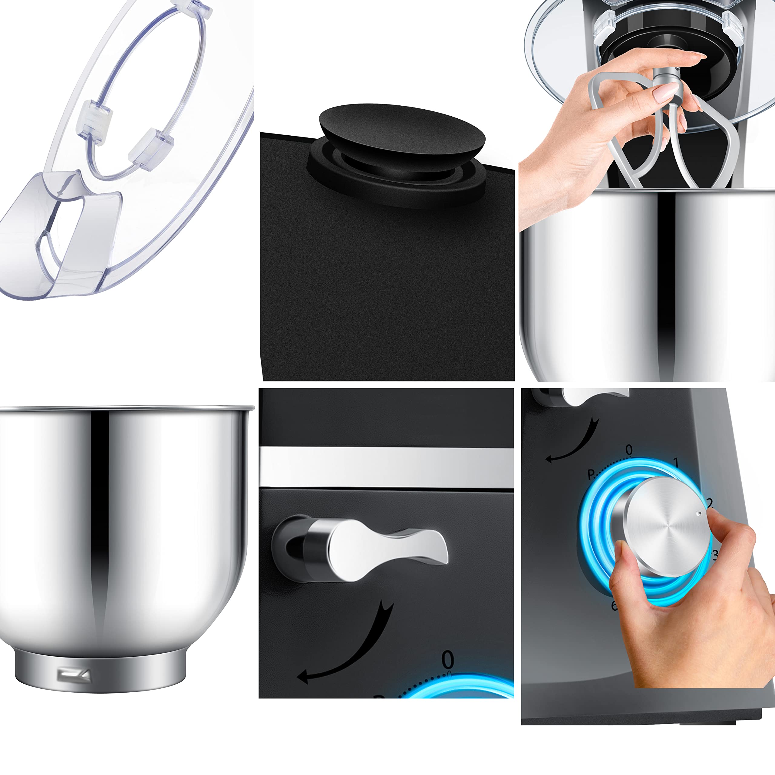 KESSER® Robot da cucina universale 3 in 1 K-KM 3000 con tritacarne Impastatrice multifunzionale Miscelatore da 5,5 l con 3 strumenti di miscelazione Strumenti per miscelare Spremiagrumi, nero