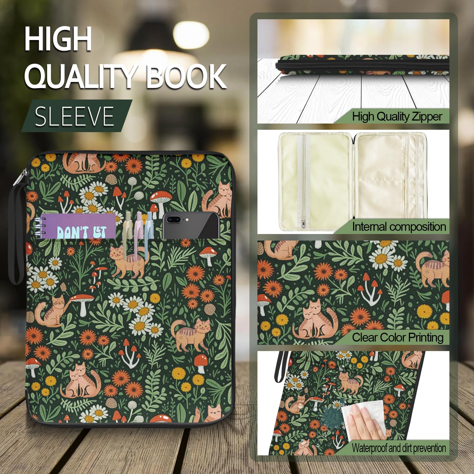 Pochette à rabat avec fermeture éclair - Couverture imperméable pour les amateurs de livres, les enseignants, les lecteurs et les bibliothécaires