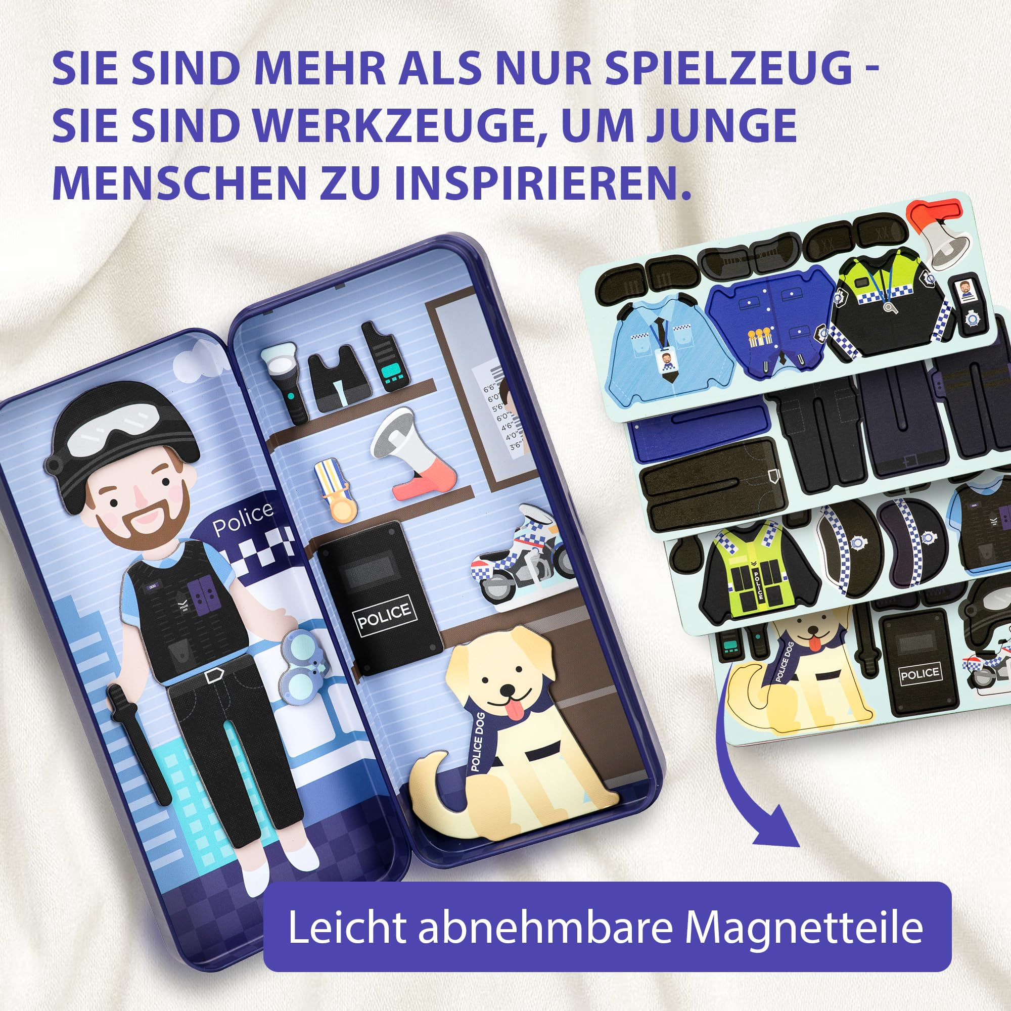 mierEdu Juego magnético de policía – promueve la motricidad y la imaginación, perfecto para casa y de viaje, juego de vestir magnético para niños a partir de 3 años