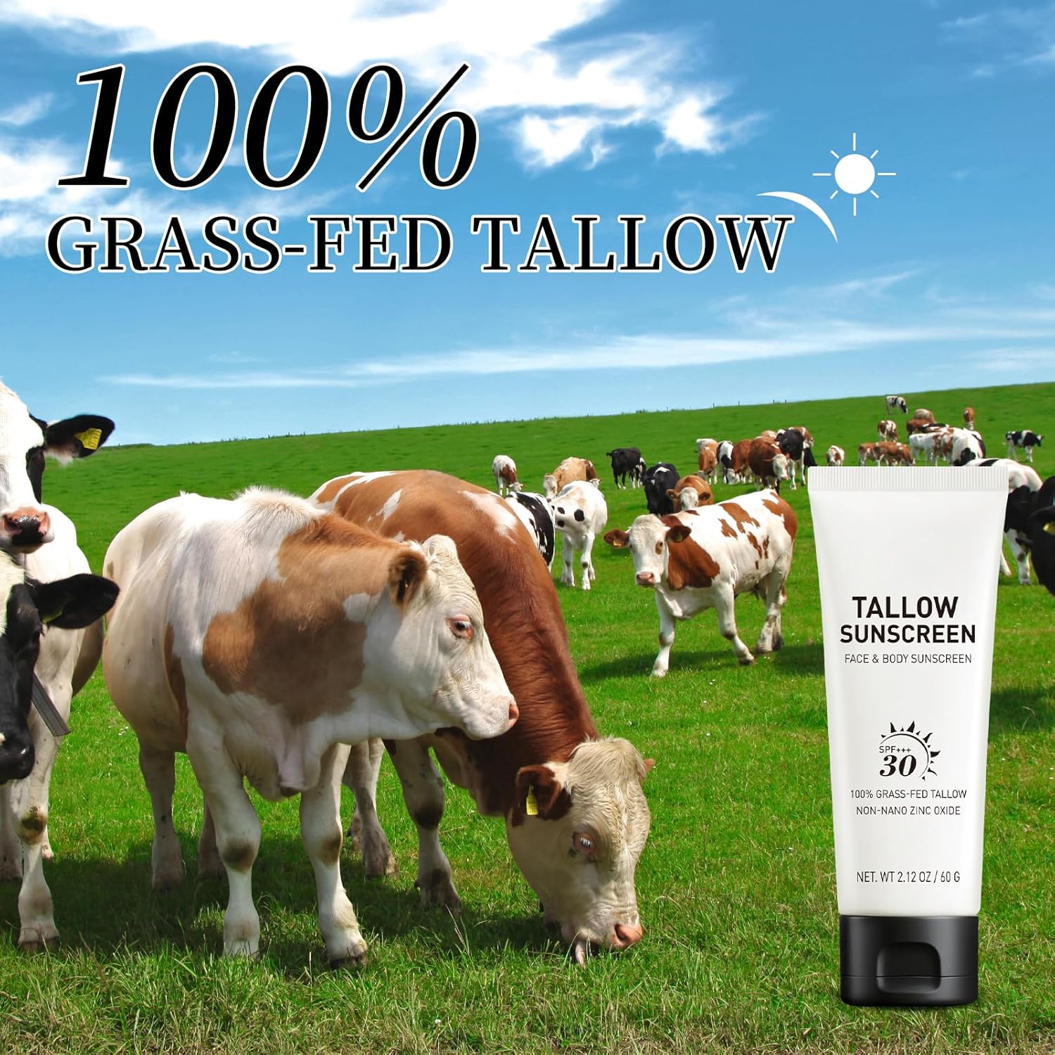 Beef Tallow Sunscreen with Zinc Oxide, Non-Greasy Formula for Face and Body, Travel Size Sunscreen 2 oz - Image 4