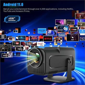 IOIUSKKU 1080P Mini Projector Support Android 11.0 HY320 LED Projector Outdoor Portable Movie Projector with WiFi and Bluetooth