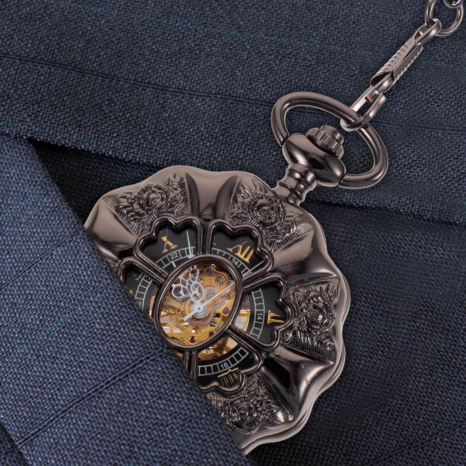 Beaupretty Orologio da Tasca Meccanico in Lega Nero Design a Zucca Vintage, Numerazione Classica e Catena, Stile Retrò Unico per Uomo Precisione Temporale