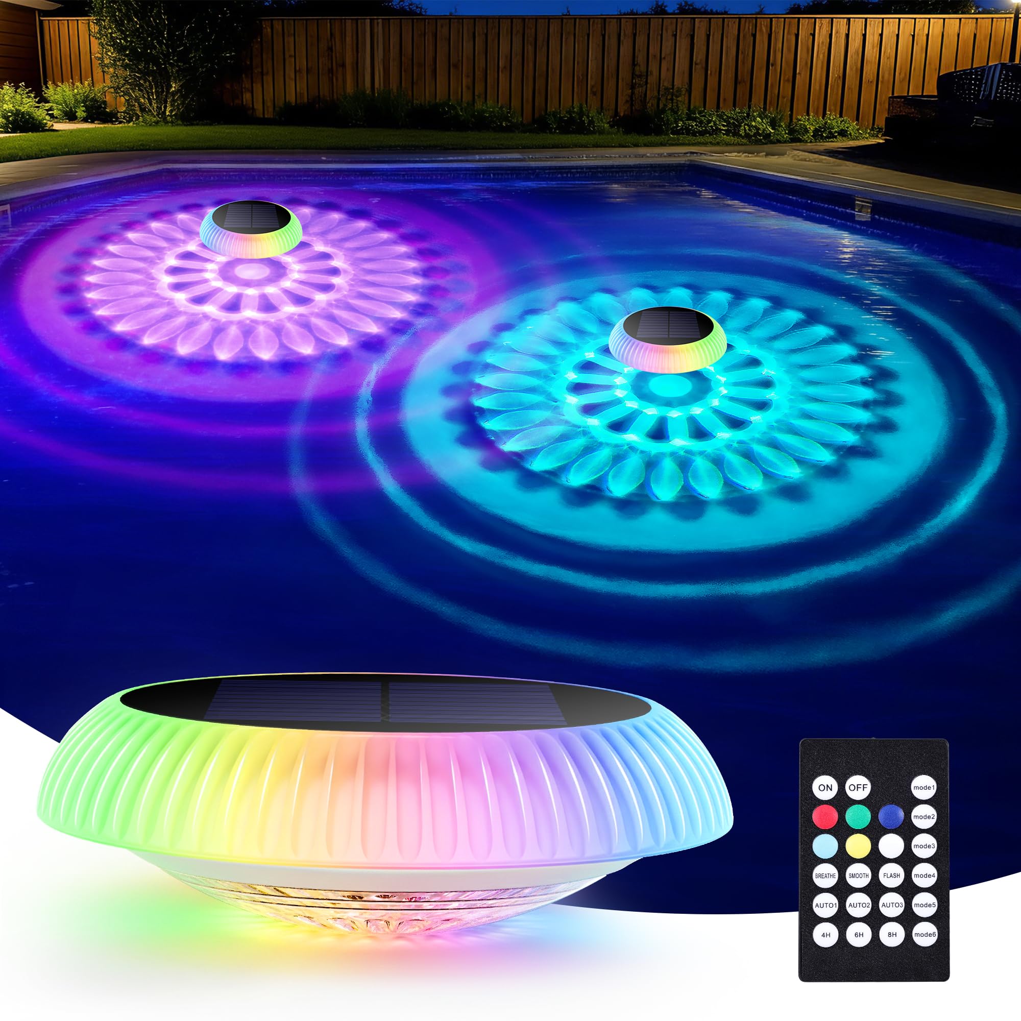 Luz Solar Exterior Jardín, LED Luces Solares Piscina Flotantes Lámpara Exteriores IP67 Impermeable con Control Remoto RGB Luces Subacuática Decoración Iluminación para Acuario Estanque Bañera Fiesta