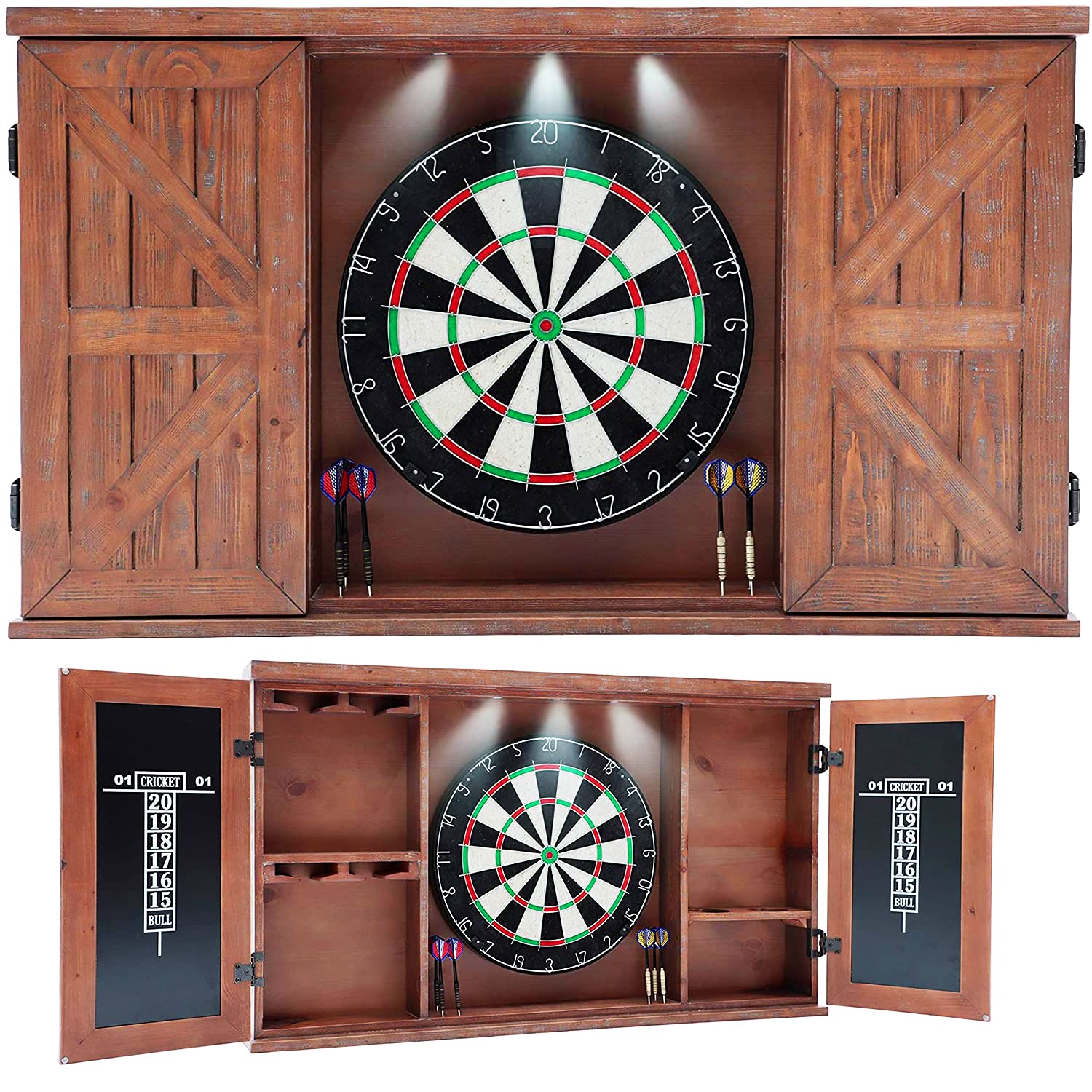 Dart Board Cabinet Set Steel Tip Darts Self-Healing Sisal Bristles Dartboards for Adults Man Cave Stuff Multi Style Available