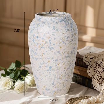 Ceramic Rustic Vase for Home Decor, Farmhouse Vintage Grey Blue Decorative Vase for Living Room, Entryway, Kitchen, Shelf, Table Centerpiece, Boho Modern Decoration, 20cm Tall