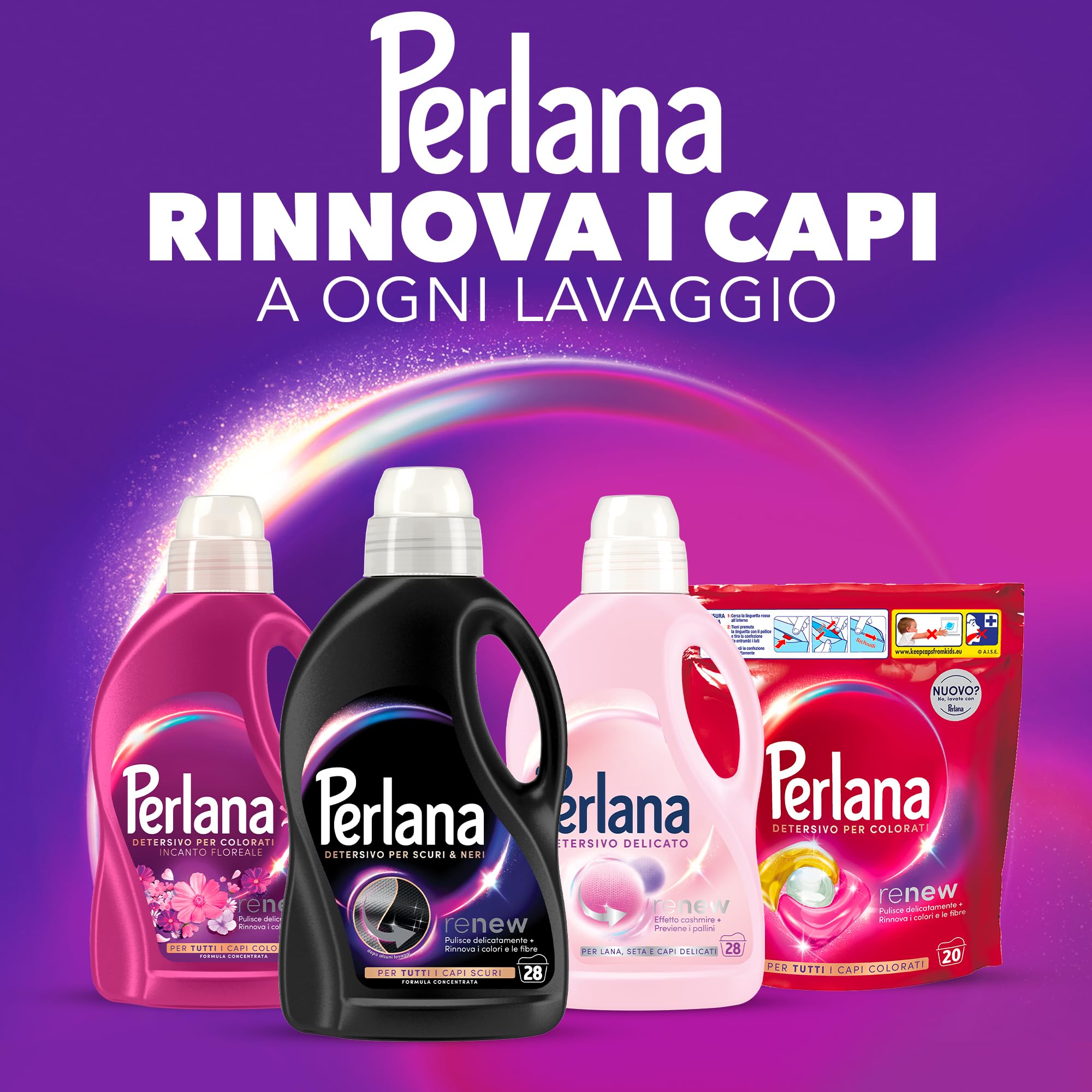 Perlana Detersivo Scuri e Neri (8 confezioni da 28 lavaggi), Detersivo lavatrice liquido per tutti i capi scuri, Detersivo capi neri per fibre rinnovate