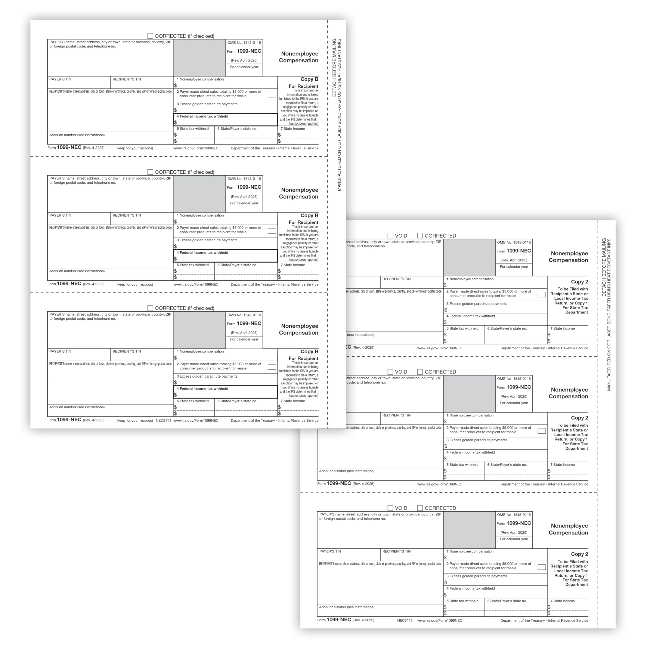 ComplyRight 1099-NEC 3-Part Tax Form Set with Envelopes, Recipient Copy Only, Pack of 50, Tax Filing Supplies