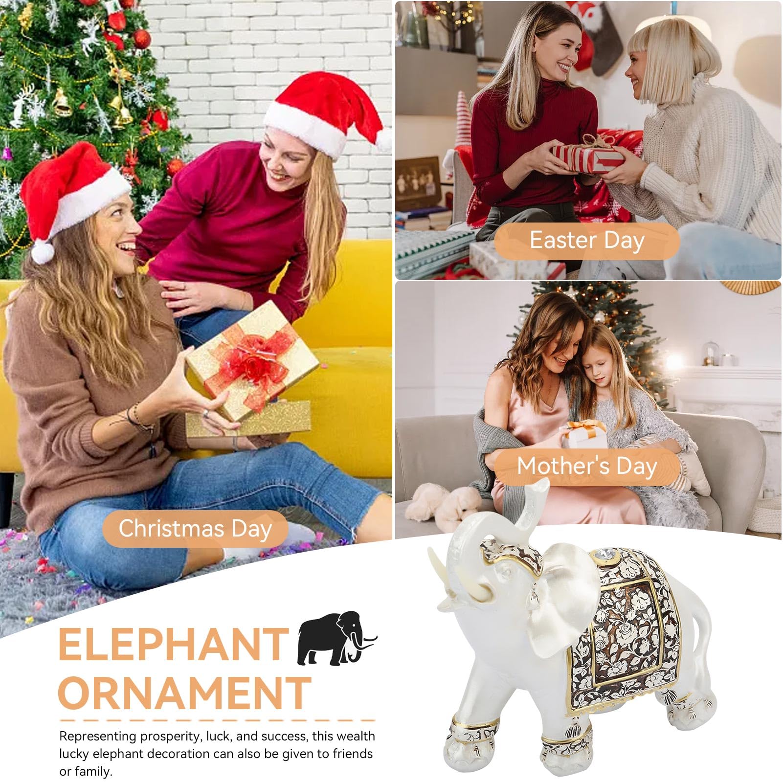 Amazon.co.jp: HERCHR 風水 象の像 白象の置物 象の装飾 白 幸運の置物