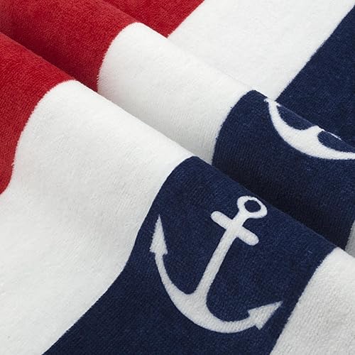 Miniatura 2 de cabanana Toalla de playa de gran tamaño de felpa, de algodón, esponjosa de 35 x 70 pulgadas, toalla de piscina a rayas de ancla, toalla de natación