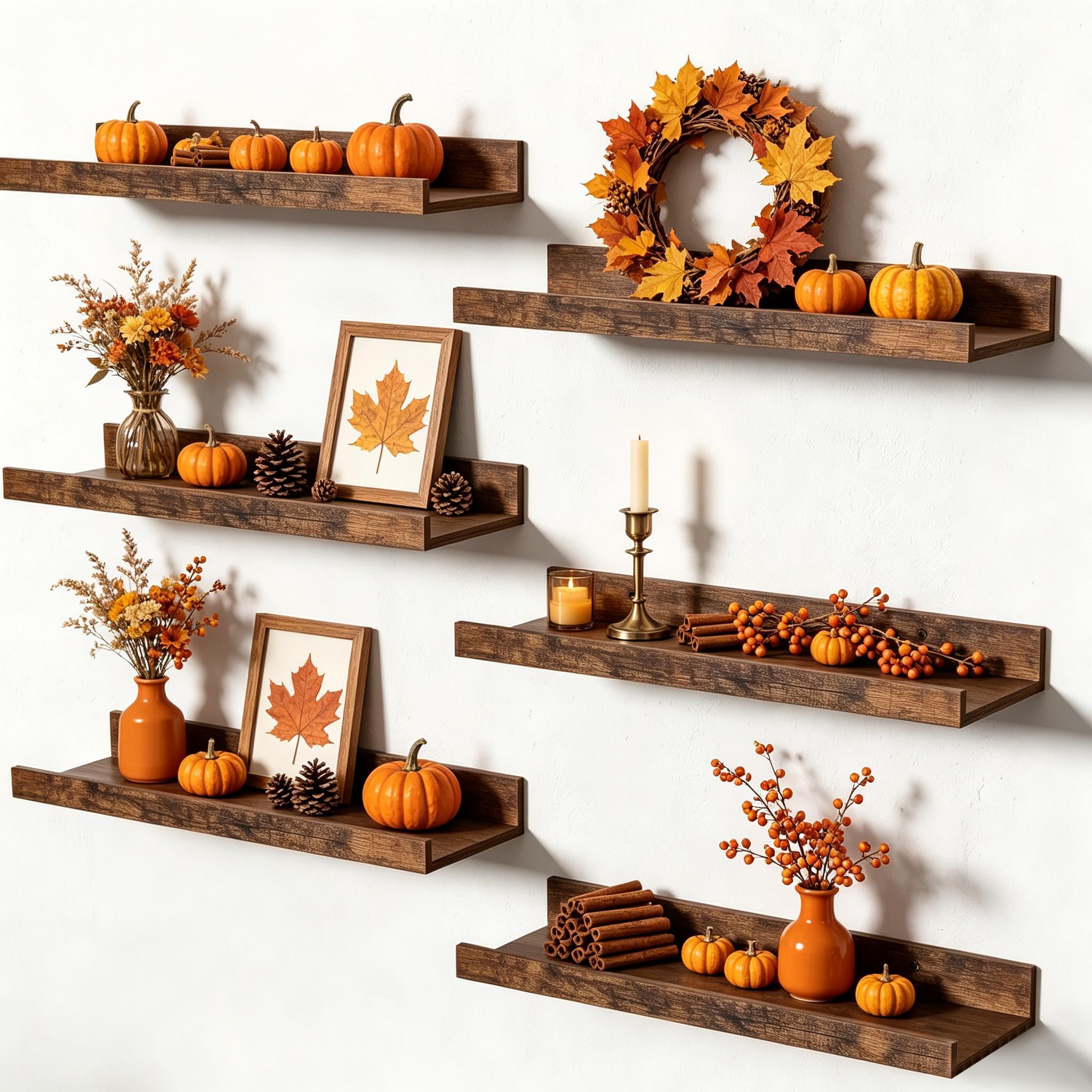 upsimples Floating Shelves for Wall Decor and Storage, Brown, 6Pcs 15.7''