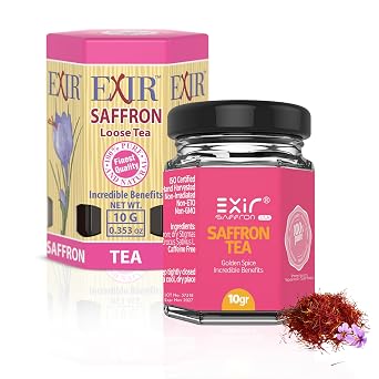 Exir Premium Saffron Tea Leaves, Caffeine-Free Herbal Tea Rich Aroma & Flavor, 10g Glass Jar