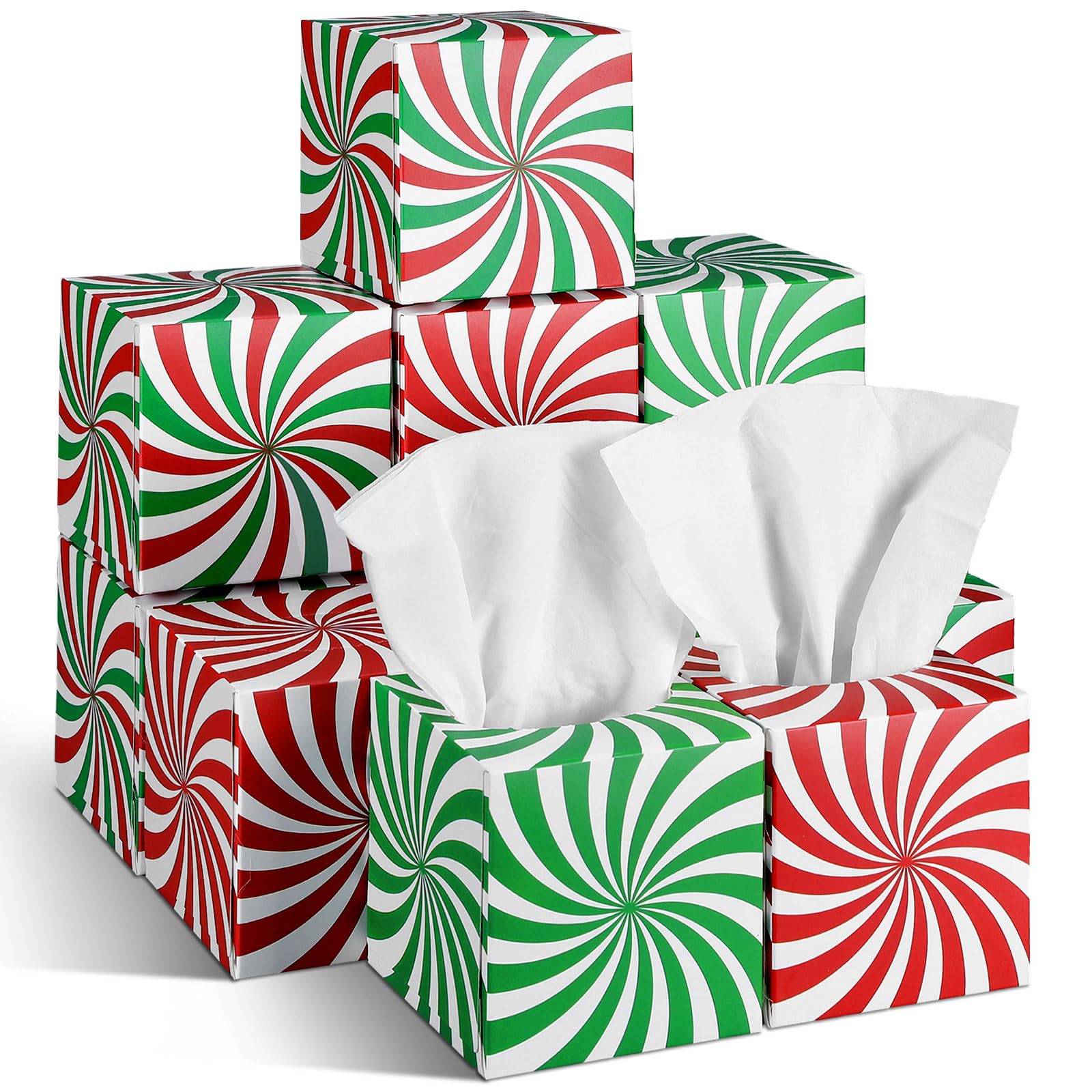 Fourluoo 12 Pack Christmas Facial Tissues Cube Boxes 600 Sheets 3 Ply Mini Square Red and Green Candy