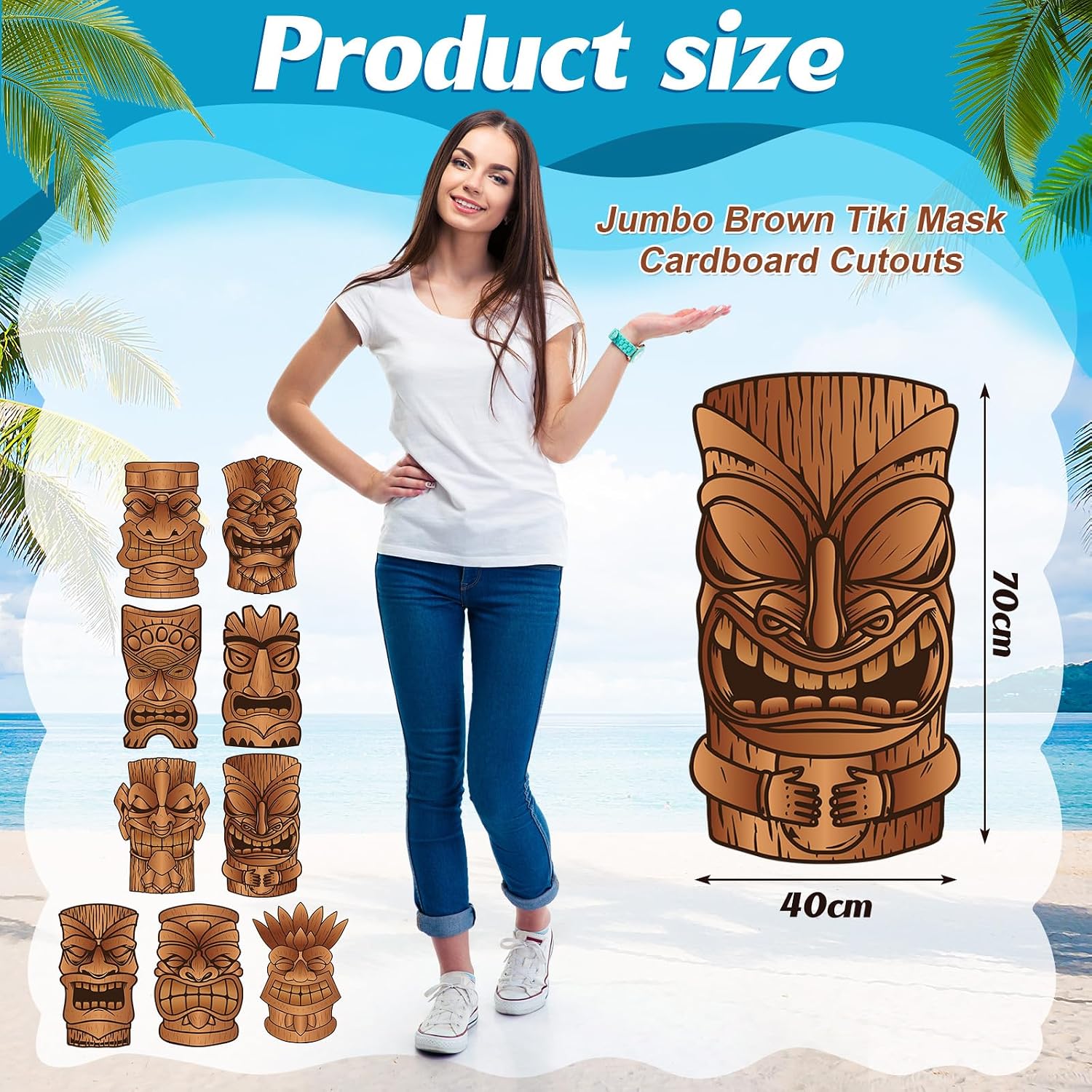 Qilery 9 Piece Jumbo Brown 16.5" - 29.5" Tiki Mask Cardboard Cutouts Tiki Mask Decorations Survivor Themed Party Decorations for Your Next Luau, Bar and Other Fun and Grand Celebrations