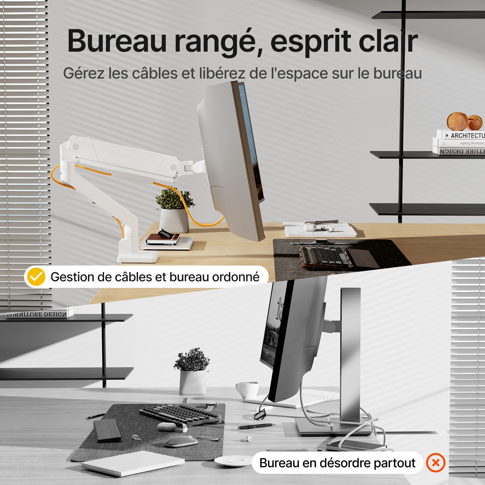 monTEK Bras Ecran PC Blanc pour Écran 17-45" jusqu'à 16kg, VESA 75/100mm