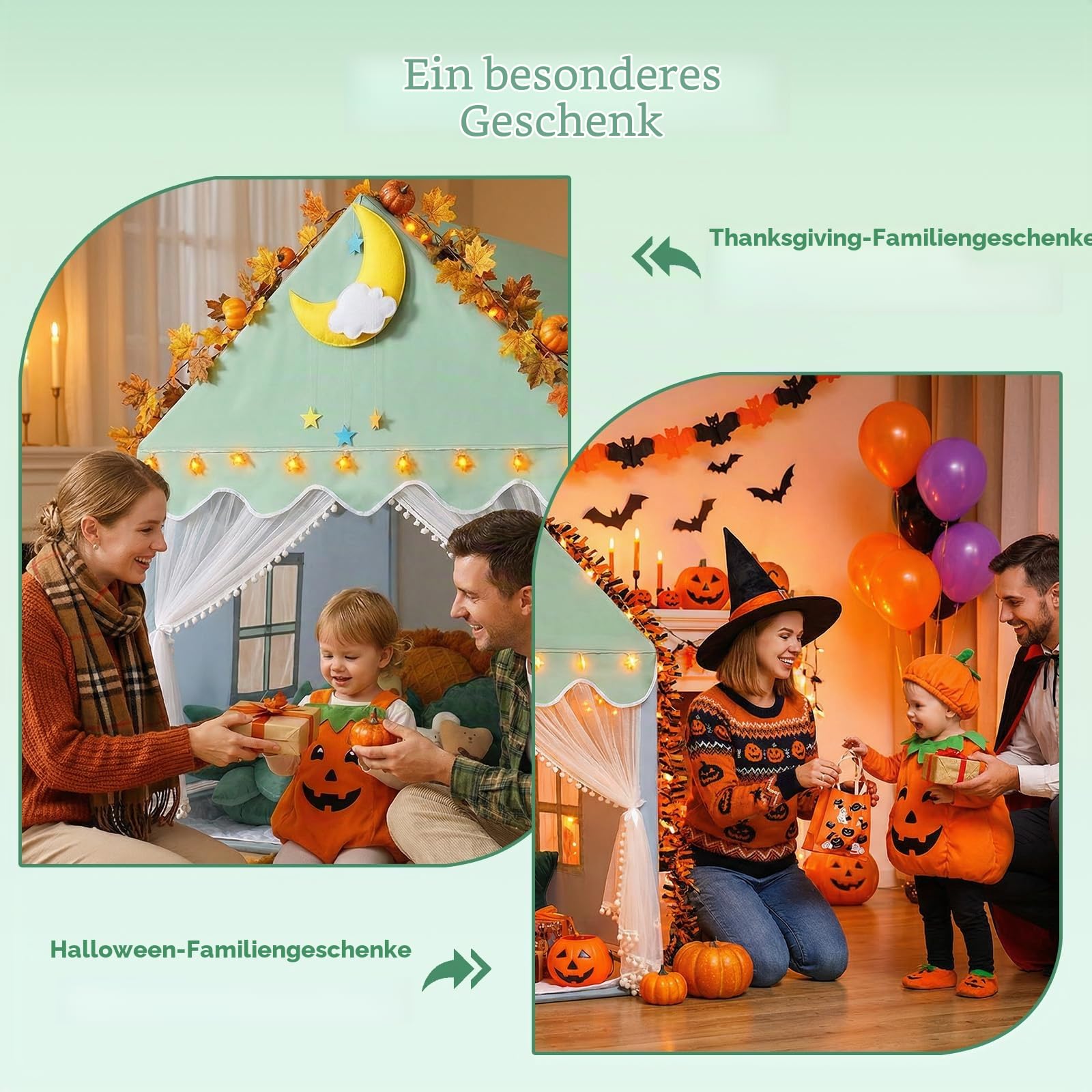 Wilwolfer Kinderzelt mit Matte: Kinderspielzelt für Kleinkinder - Kinderzelte für drinnen und draußen, Prinzessinnenspielhaus für Mädchen und Jungen, Spielzeughaus, (Grün)