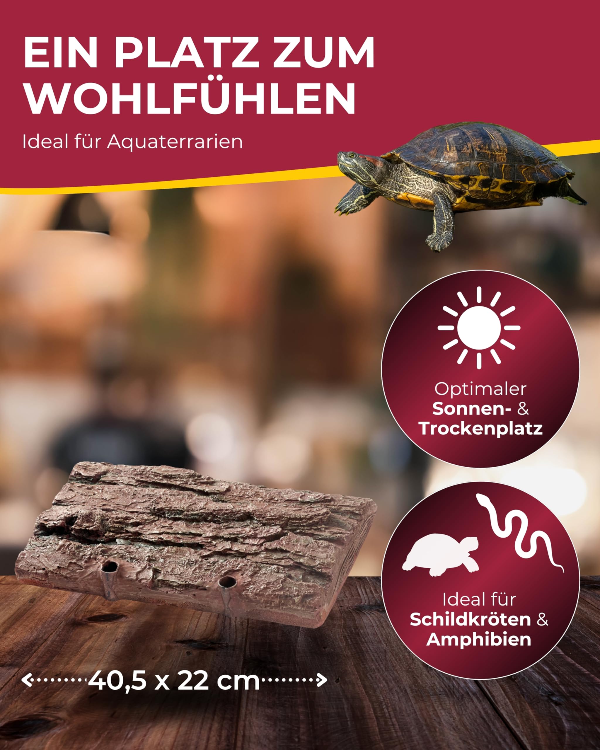 Hobby Terraristik Turtle Island 3 I Schwimminsel für Schildkröten I 40,5 x 22 cm I Natürliches Felsdesign & Sonnenplatz I Schwimmende Plattform für Terrarien I Dekorative Landfläche