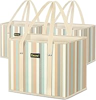 Vista 24 de BALEINE 3 bolsas reutilizables para comestibles, bolsas de compras plegables para comestibles con parte inferior reforzada y asas (mosaico)