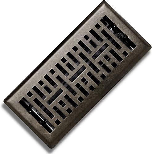 Miniatura 2 de Precision Flow Registro de piso de acero de 4 x 12 pulgadas, diseño metro, acabado de bronce metálico, cubiertas de ventilación prémium para el