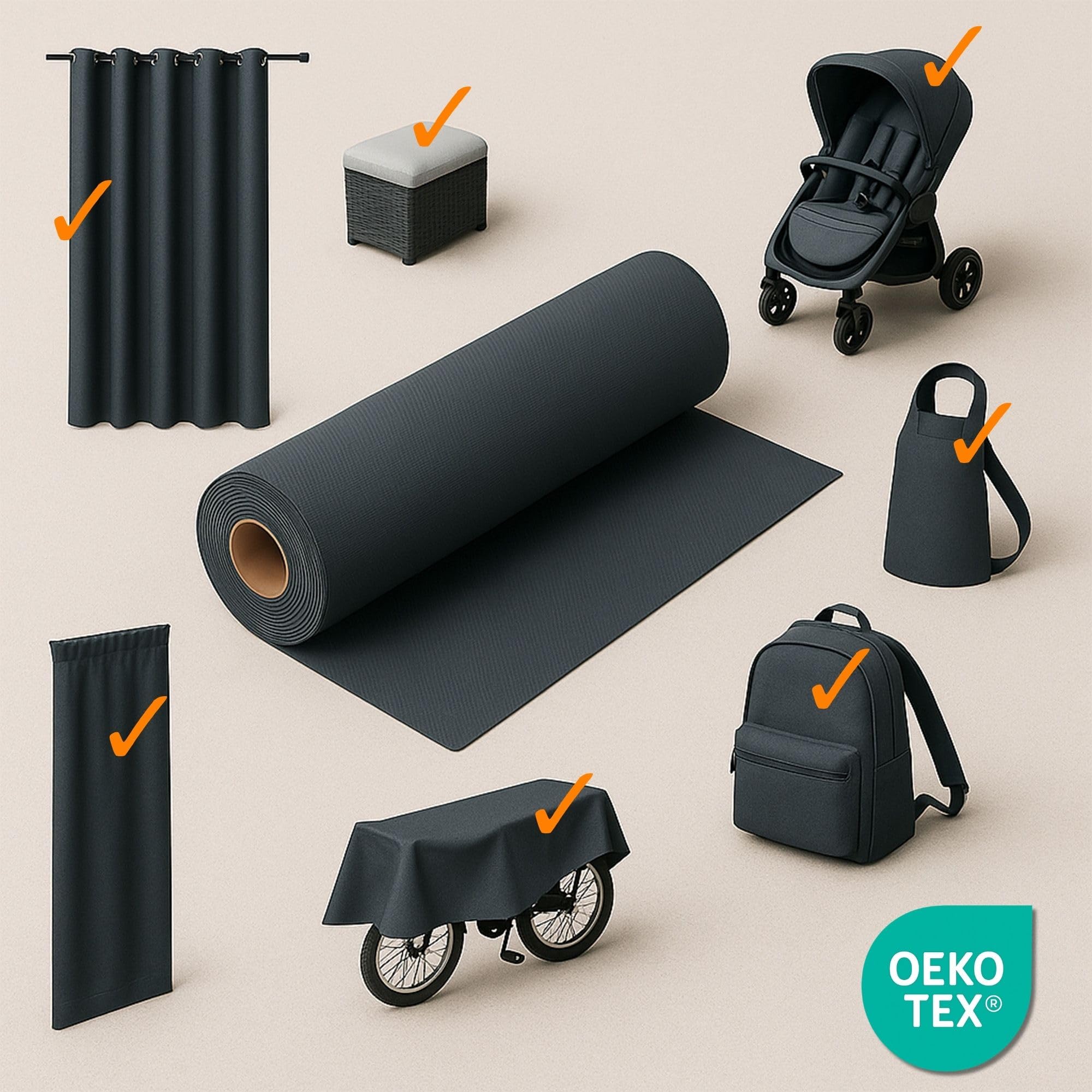 Tissu imperméable au metre 5 M x 160cm - Tissus résistant à l'eau pour extérieur idéal pour meubles coussins housses d'extérieur accessoires de jardin et projets de couture Graphite Oeko-Tex