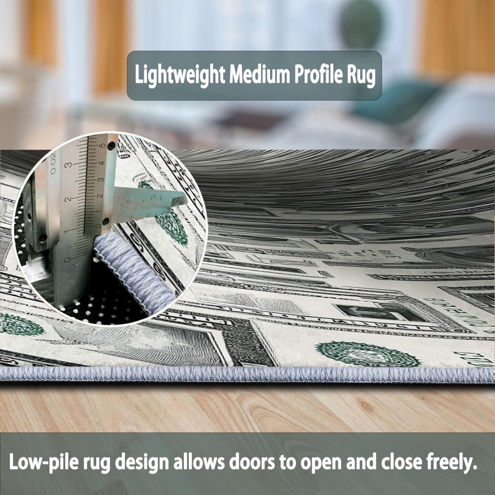 Generisch Rund Teppich Wohnzimmer Dollar-Banknote, 3D-Tunnel 200 cm Rund Teppich- Küche Jugendzimmer Esszimmer Flur und Schlafzimmer Rund Teppich Kurzflor Rund Teppich Extra Weich Pflegeleicht