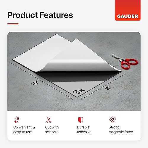 Miniatura 2 de GAUDER Hojas magnéticas con respaldo adhesivo (8 x 10 pulgadas), hojas magnéticas negras, hojas magnéticas adhesivas (3 piezas)
