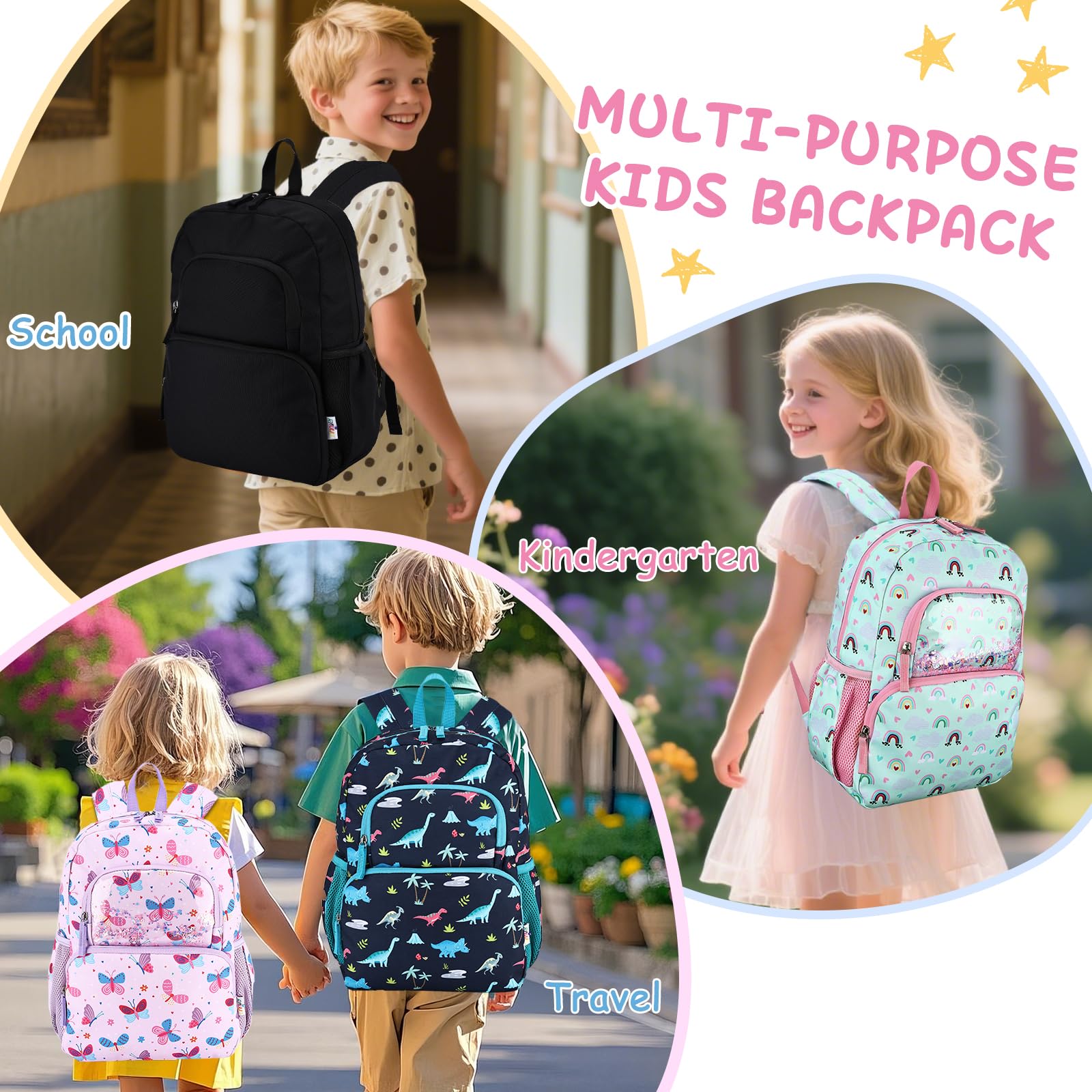 RAVUO Mochila Niña 4-6 Años,12L Mochila Escolar Infantil Impermeable con Correa de Pecho para Guardería y Primaria Arcoíris
