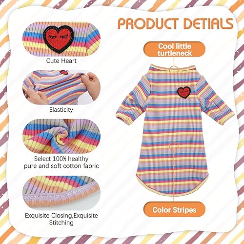 Miniatura 4 de Bonaweite Sphynx Camisa de gatos sin pelo, Cornish Rex Kitten Rainbow Stripe Camisetas con mangas, suéter de cuello alto transpirable para gatos,