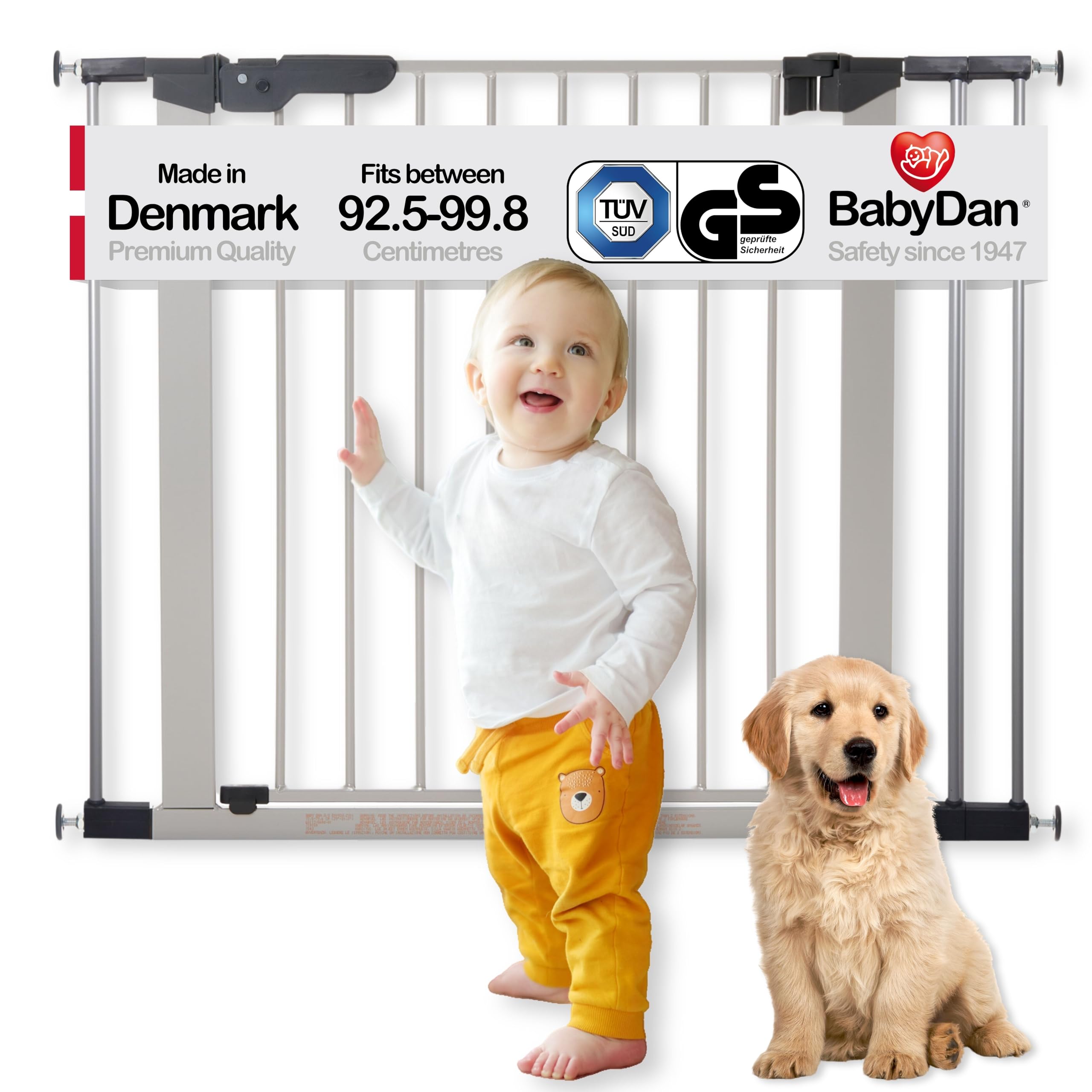 BabyDan Premier, Pressure Fit Stair Gate, 92.5-99.8 cm, Baby Gate/Safety Gate, Metal, Silver, Made in Denmark - (Pet Gate/Dog gate) — image 1