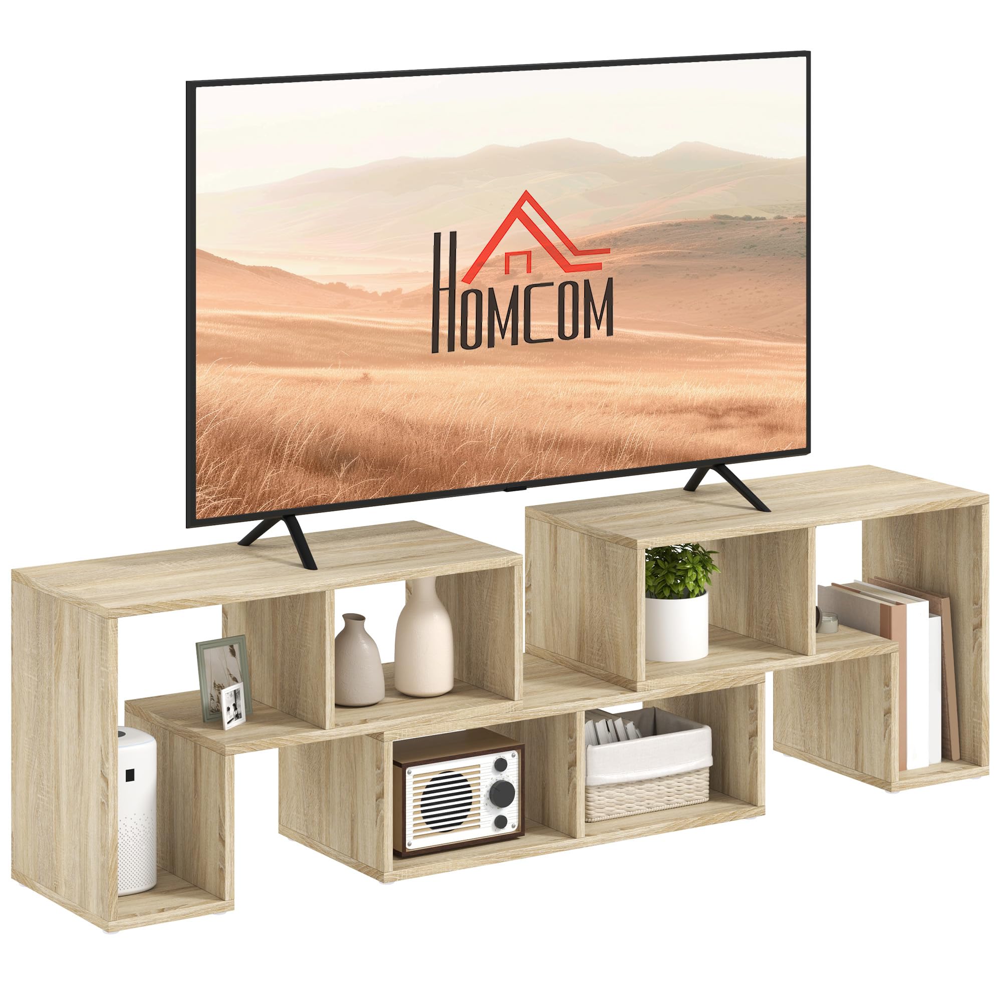 HOMCOM TV Stand forTelevision up to 75 Inches, Grey Oak Wood-Effect