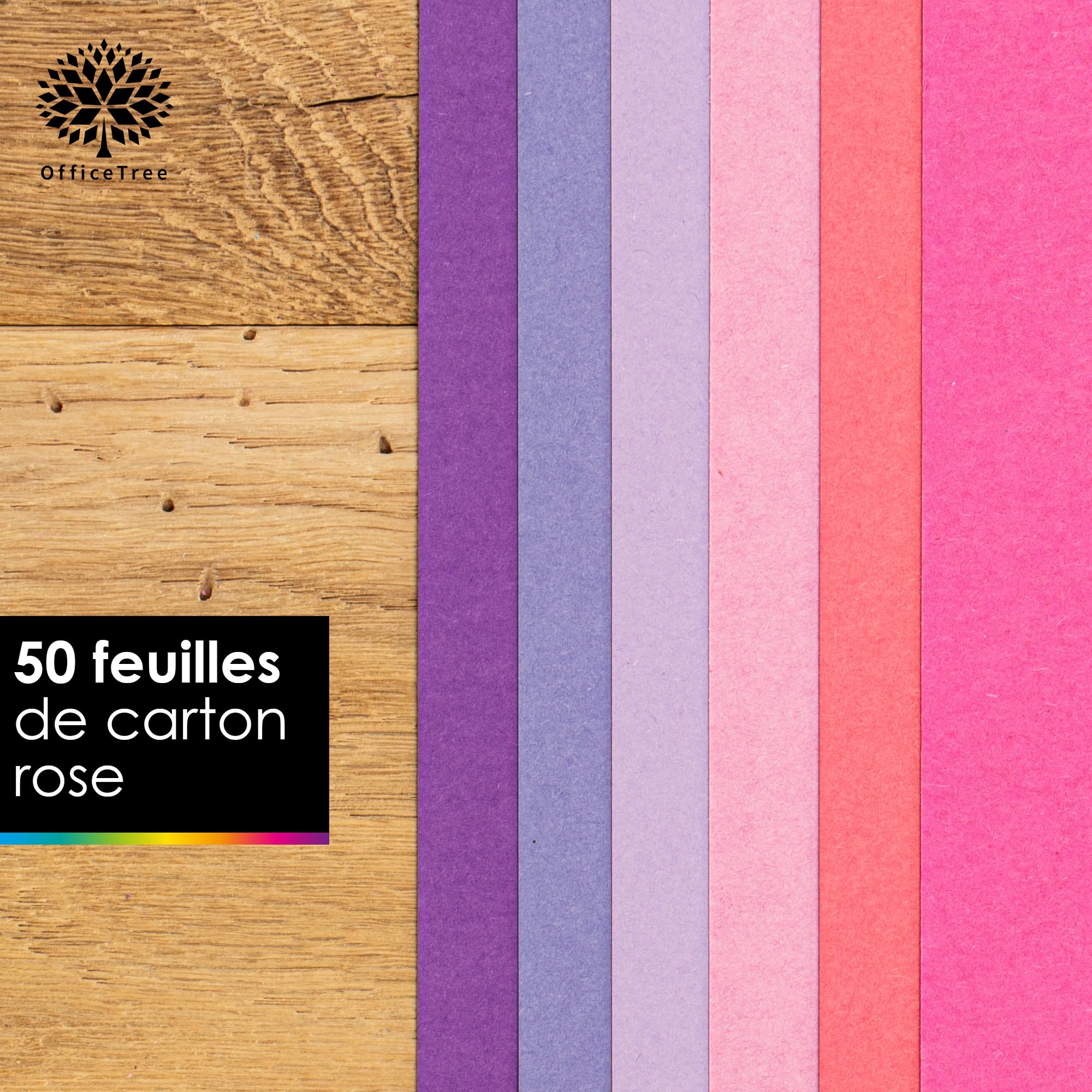 OfficeTree 60 Feuilles Cartonnées A4 300g - 6 Couleurs Roses Pastel - Papier Épais Pour Scrapbooking, Bricolage & Impression