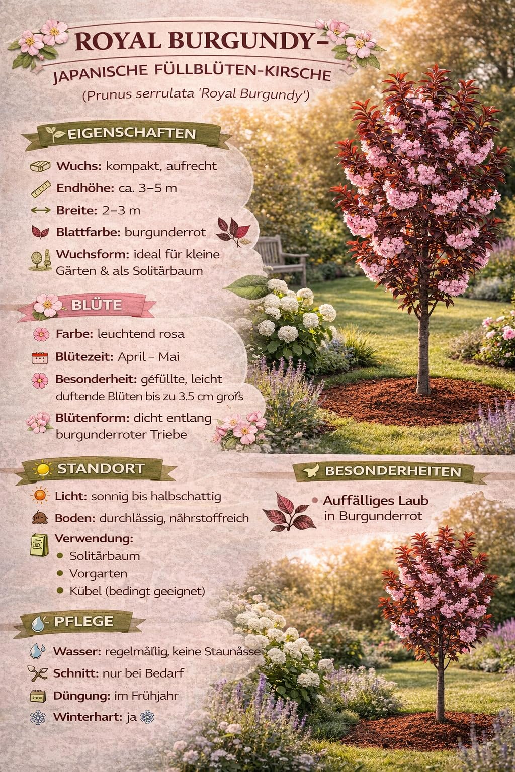 Prunus serrulata 'Royal Burgundy' 100-120 cm - japońska wiśnia goździkowa - ozdobna wiśnia