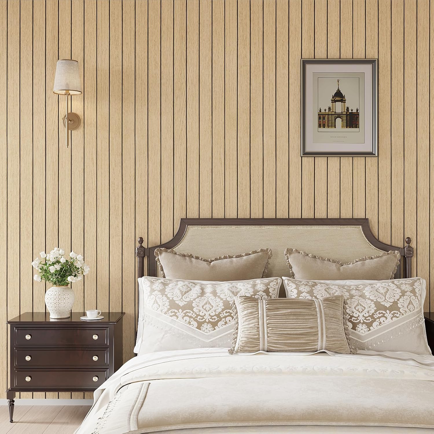 VEELIKE 30''x118'' Large Roll Wood Slat Wall Panel Peel and Stick Light Oak Slat Wallpaper for Bedroom Living Room Self Adhesive Foam Slat Wood Panels for Interior Wall Decor Ceiling TV Background