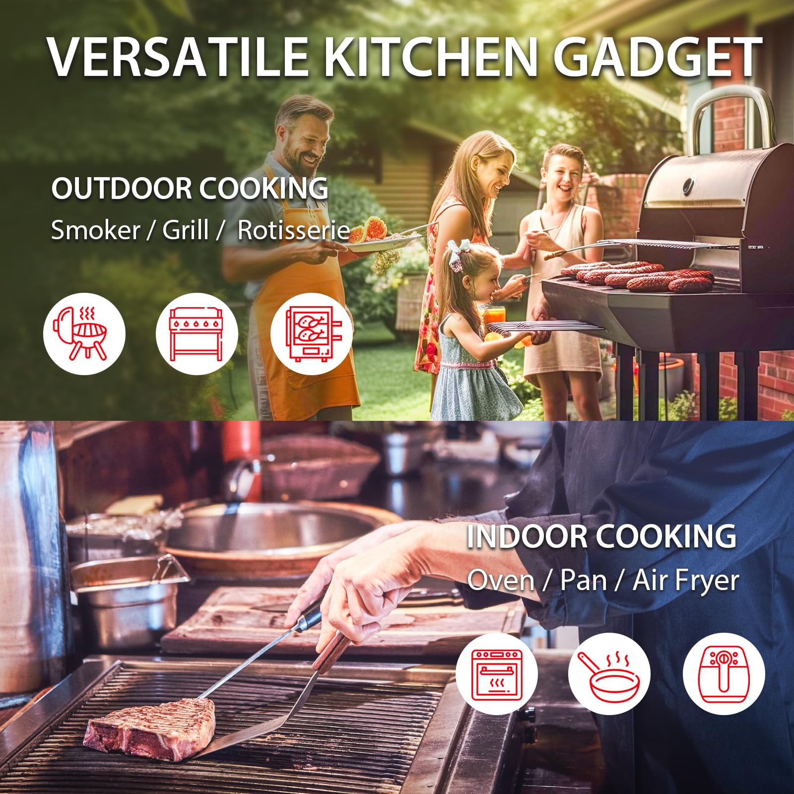 Thermomètre à Viande Sans Fil Avec Appli - Pack De 4 Sondes - Étanche IP67 - Portée Bluetooth 150 M - Pour Barbecue, Four, Fumoir - 4