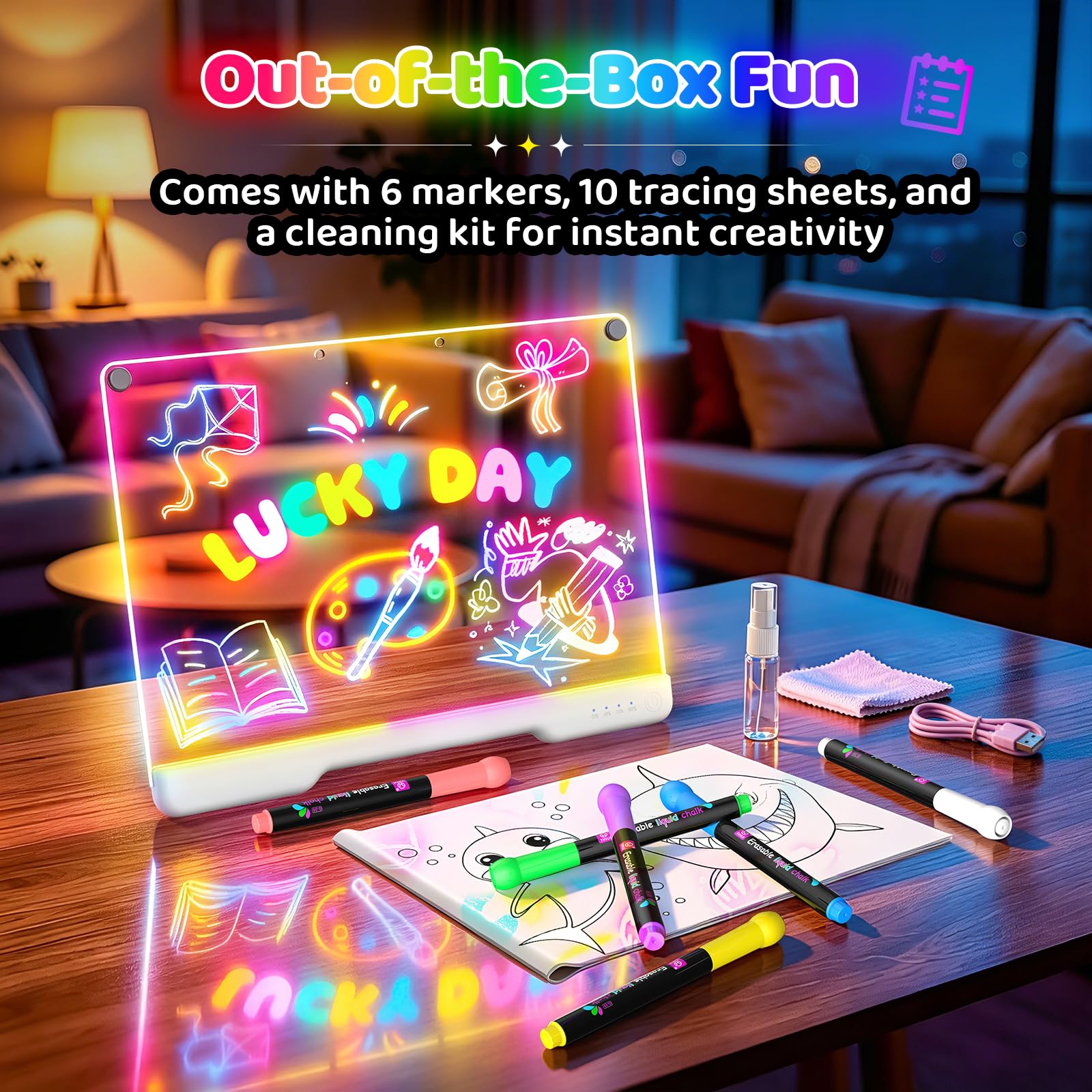 Geokay 充電式LEDお絵かきボード　9色ライトモード&タイマー機能搭載 Amazon.co.jp: LEDお絵かきボード 9色のライトモード 充電式ネオン