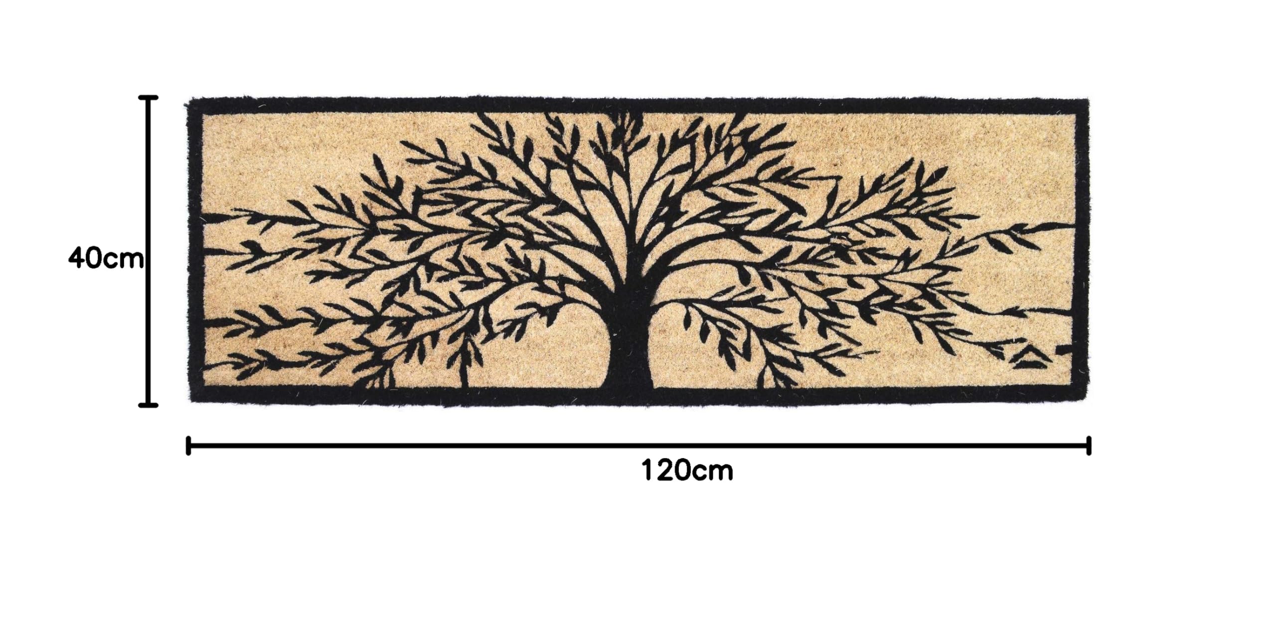 SOGLIA Paillasson en coco naturel rectangulaire 40x120 cm Fond en caoutchouc PVC pour entrée Résistant Lavable Antidérapant (Black Tree)