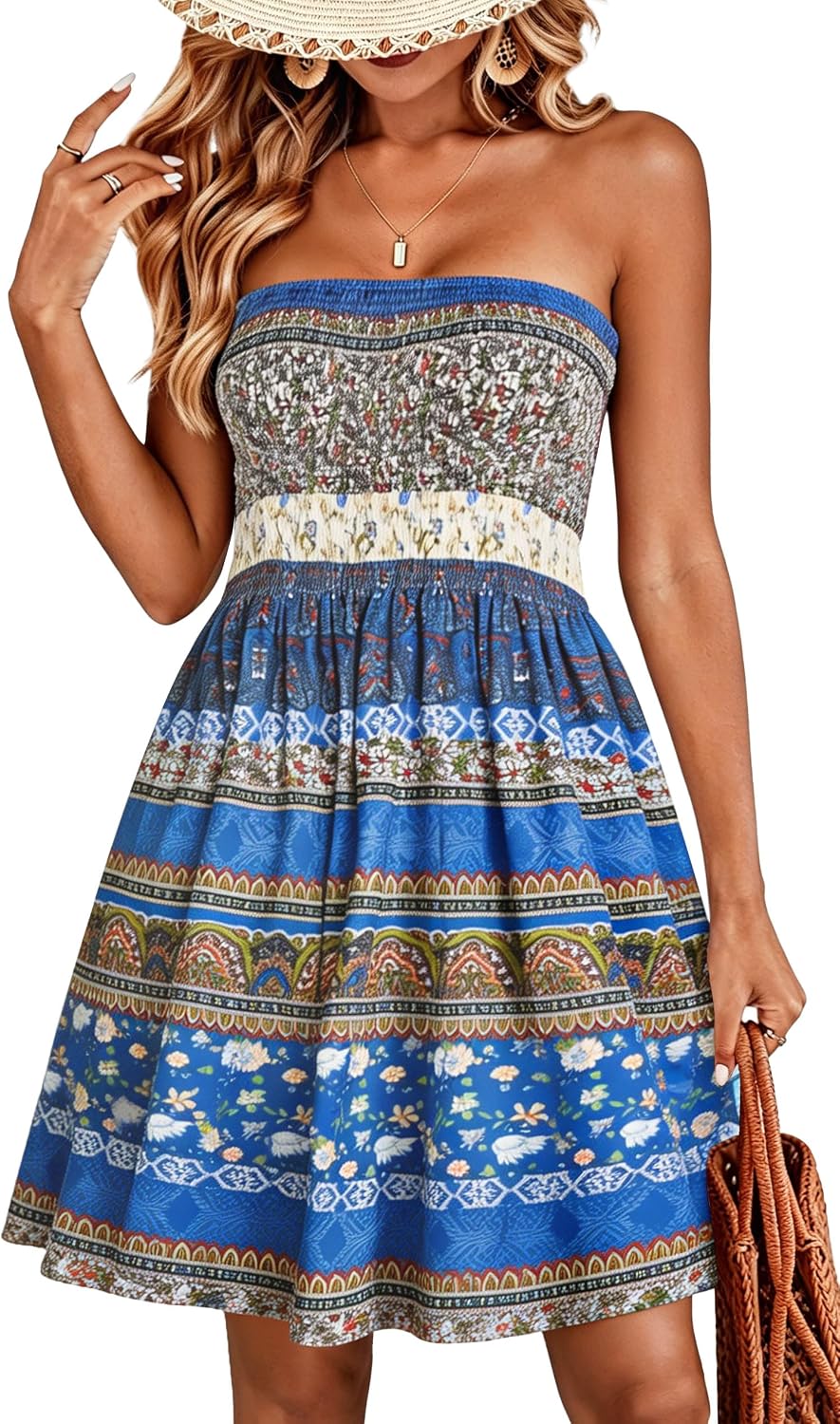 CHICGAL Summer Dresses for Women Beach Cover Ups Strapless Boho Floral Print Sundress 2026
