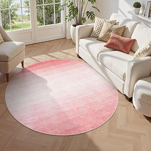 Wonnitar Modern Ombre Pink 5ft Round Rug, Non-Slip Washable Living Room Rugs, Soft Round Bathroom Throw Mat, Large Bedroom Circle Accent Carpet for Nursery Den Bedside (Pink, Round 5ft)