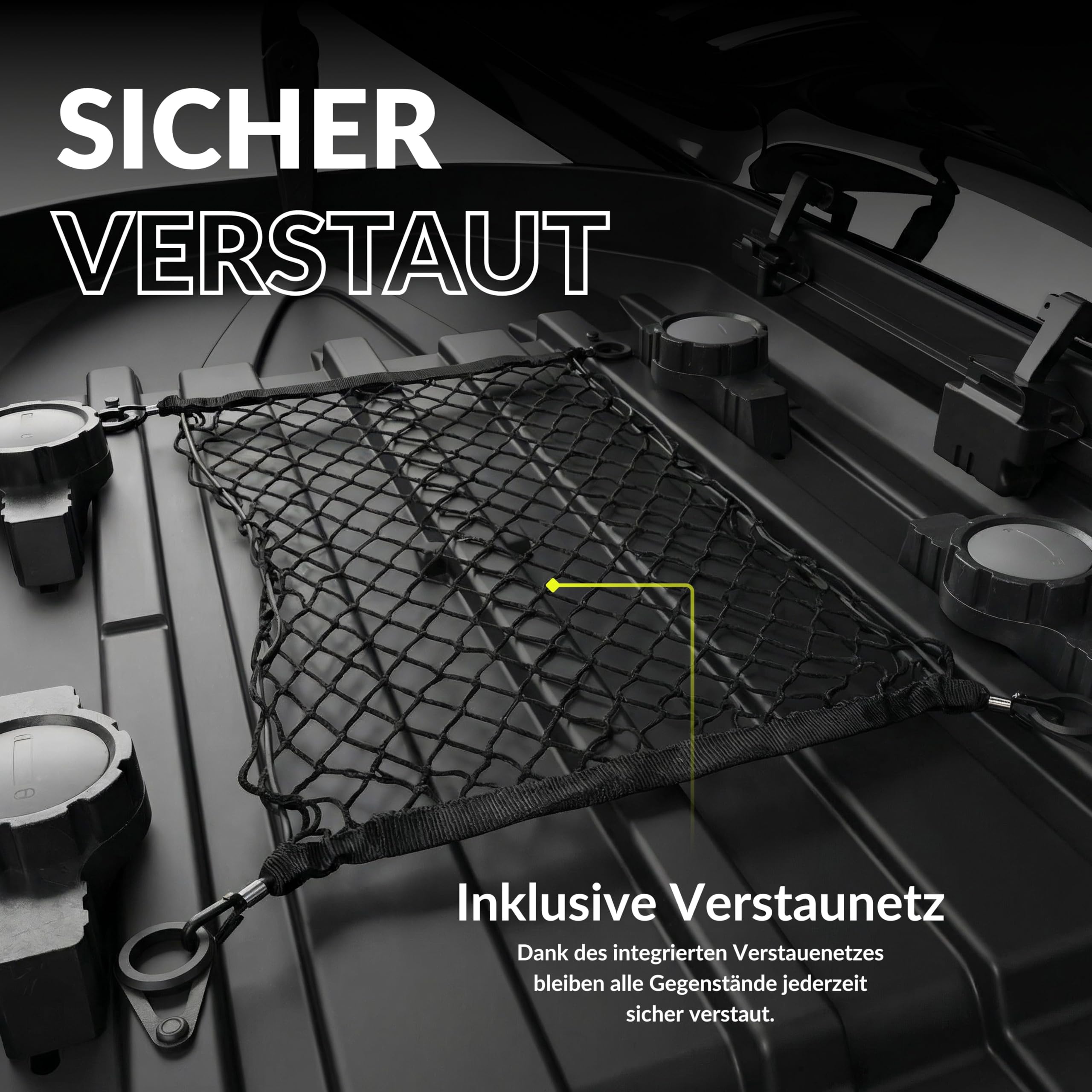 Owen Dachbox Auto 320L | 75kg Zuladung | Premium Hartschale Schwarz Glänzend | Aerodynamische Gepäckbox mit Schnellspanner (Fast Clamp) & Beidseitiger Öffnung | Robustes Material | Abschließbar