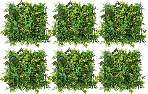 perlaw Paneles artificiales de boj de 10 x 10 pulgadas, paneles de pared de césped, 6 paneles de boj sintético, plantas de seto topiario, paneles de