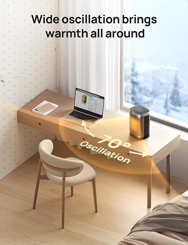 DREO Space Heaters for Indoor Use, 1500W Electric Heater for Bedroom Home Office, Safe PTC Ceramic Heater with Thermostat, Portable Heaters with Remote, 70°Oscillation, 12H Timer, 5 Modes by DREO - Image 8