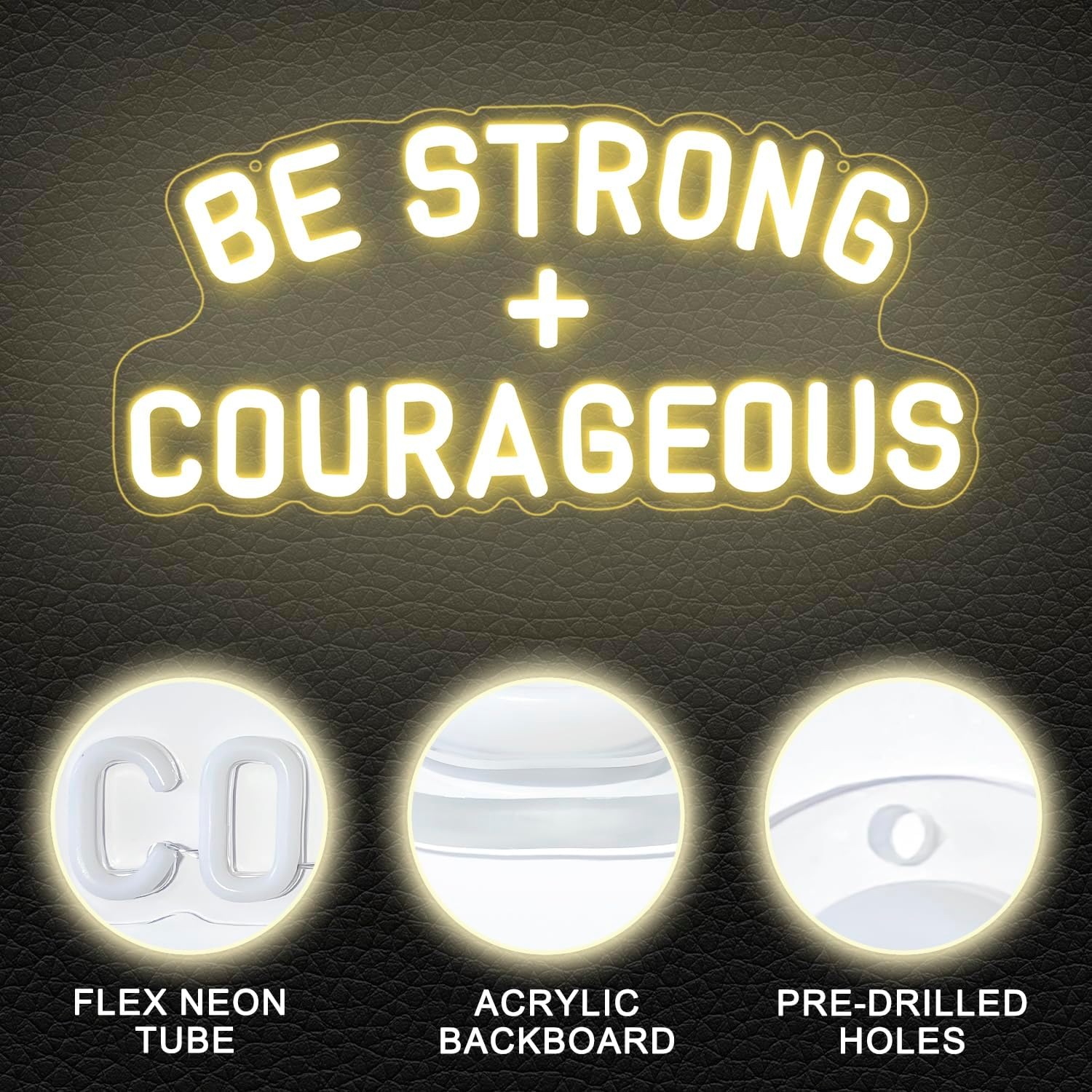 Be Strong and Courageous Neon Sign Dimmable Neon Signs for Wall Decor Positive Affirmations LED Signs USB Light Up Sign for Boy Girl Room Playroom Nursery Wall Decor Bedroom Christian Wall Art