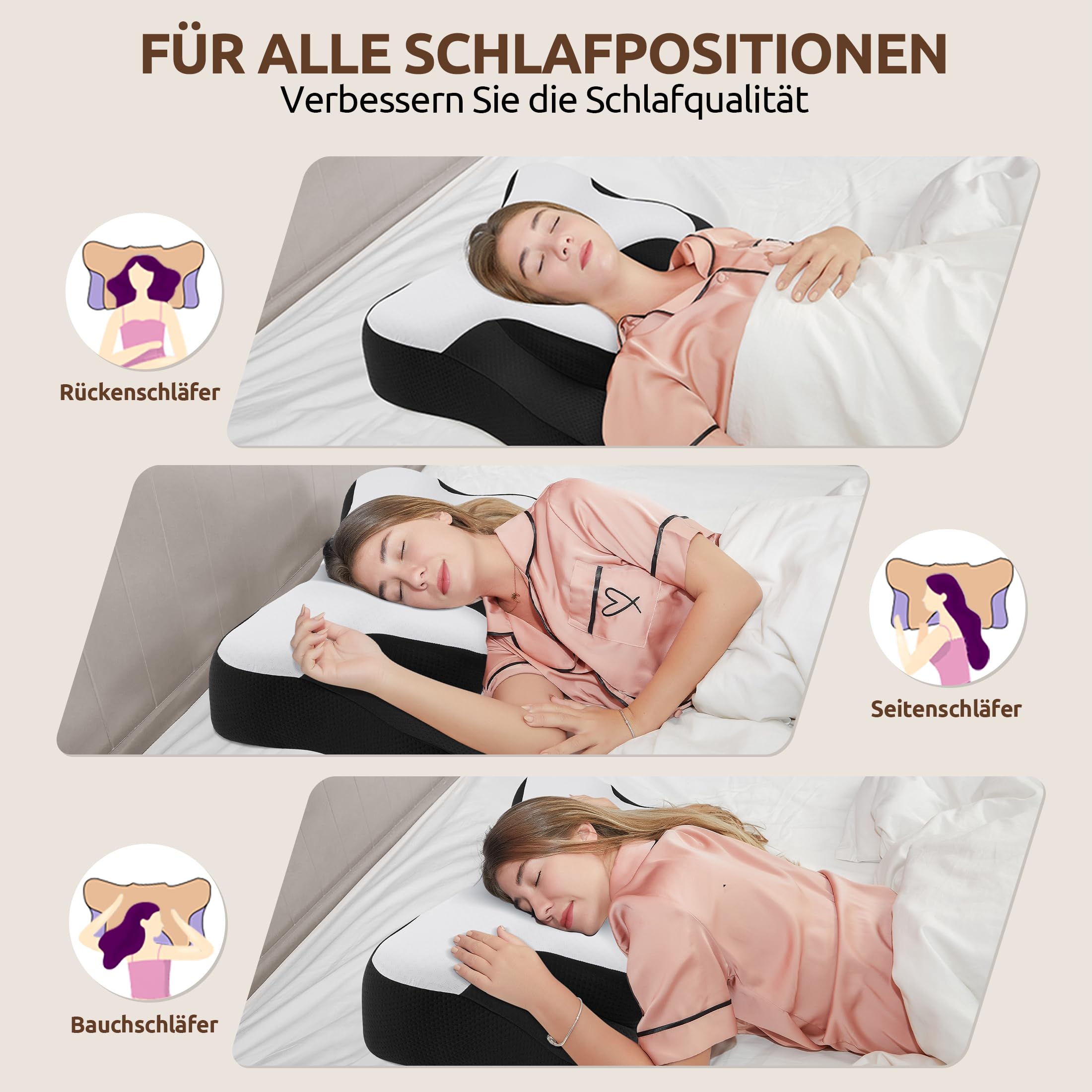 DONAMA Nackenkissen Memory Foam Schlafkissen für Seiten Rücken Bauchschläfer
