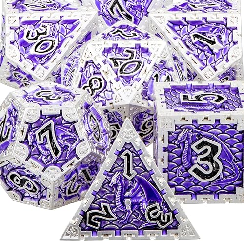 ARUOHHA DND - Juego de dados de metal de Calabozos y Dragones con caja de regalo, dados D&D, dados poliédricos grandes para juegos de rol de