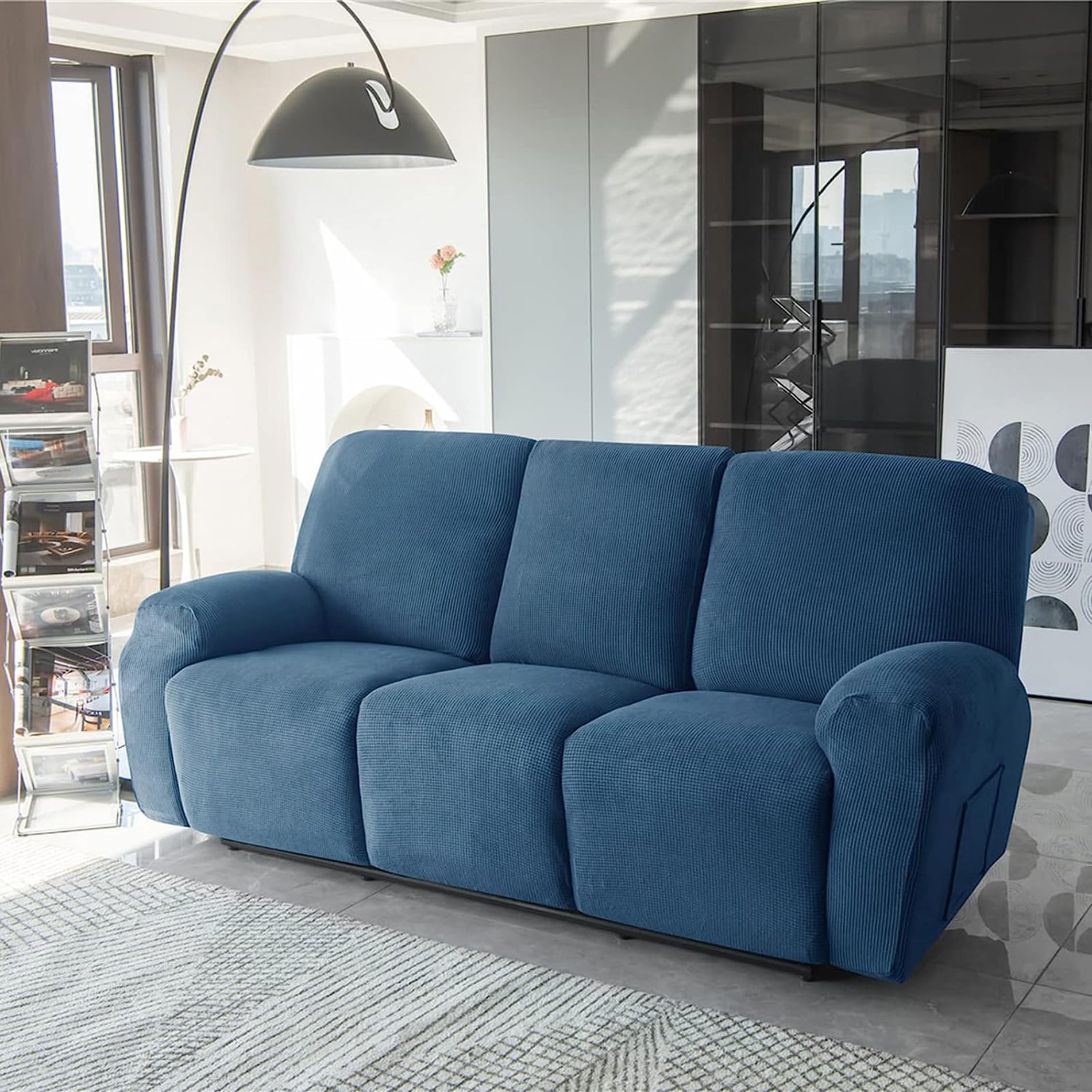 Funda de Sillón Relax Elástica Jacquard 1 2 3 Plazas Fundas de Sofá Reclinables Cubre Sofá Completo Cubiertas Protector para Sillón Reclinable Antideslizante (Zafiro,3 Plazas)