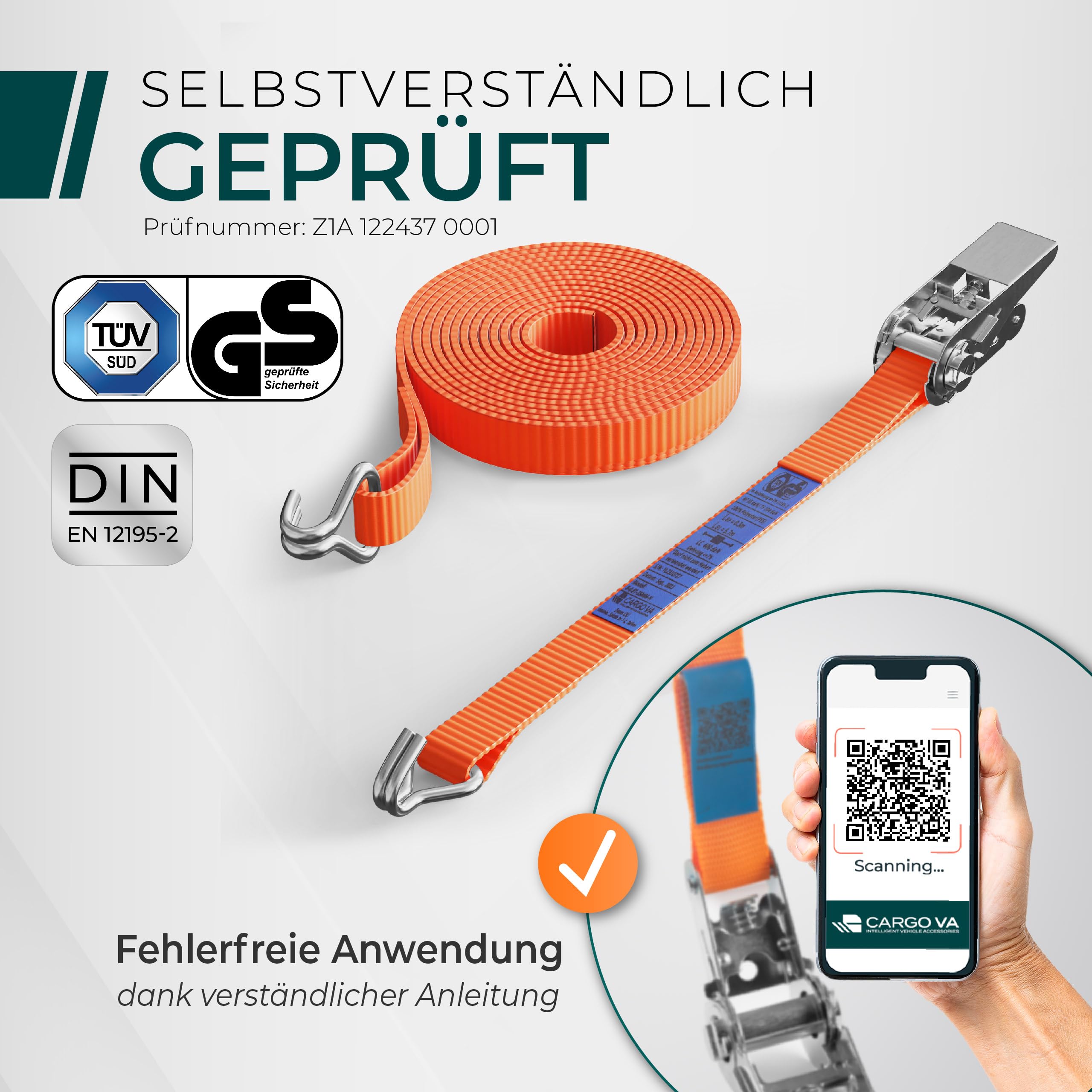 Schwerlast 5000kg Ratschengurte 6m - TÜV/GS & DIN Geprüft - Spanngurte mit Ratsche und Haken - QR Label Anleitung - Sicher & Robust [2er Set]