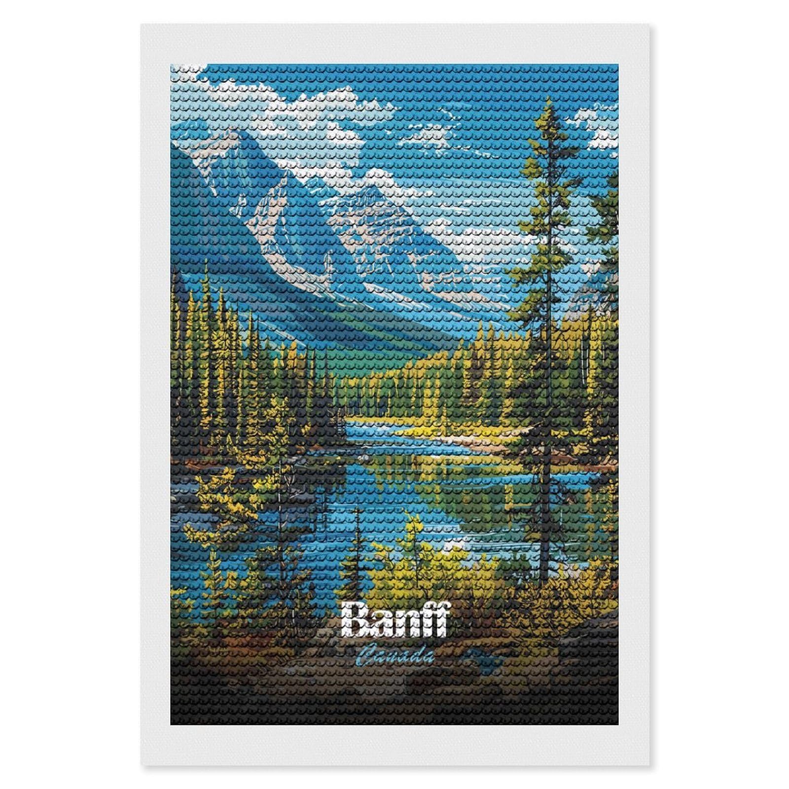 Junmoney Banff Canada Landscape Diamond Art Canvas 8"x12", for Teens, Nice Detail and Sparkle, Farmhouse Decor, Festive Craft Gift, Easy to Enjoy