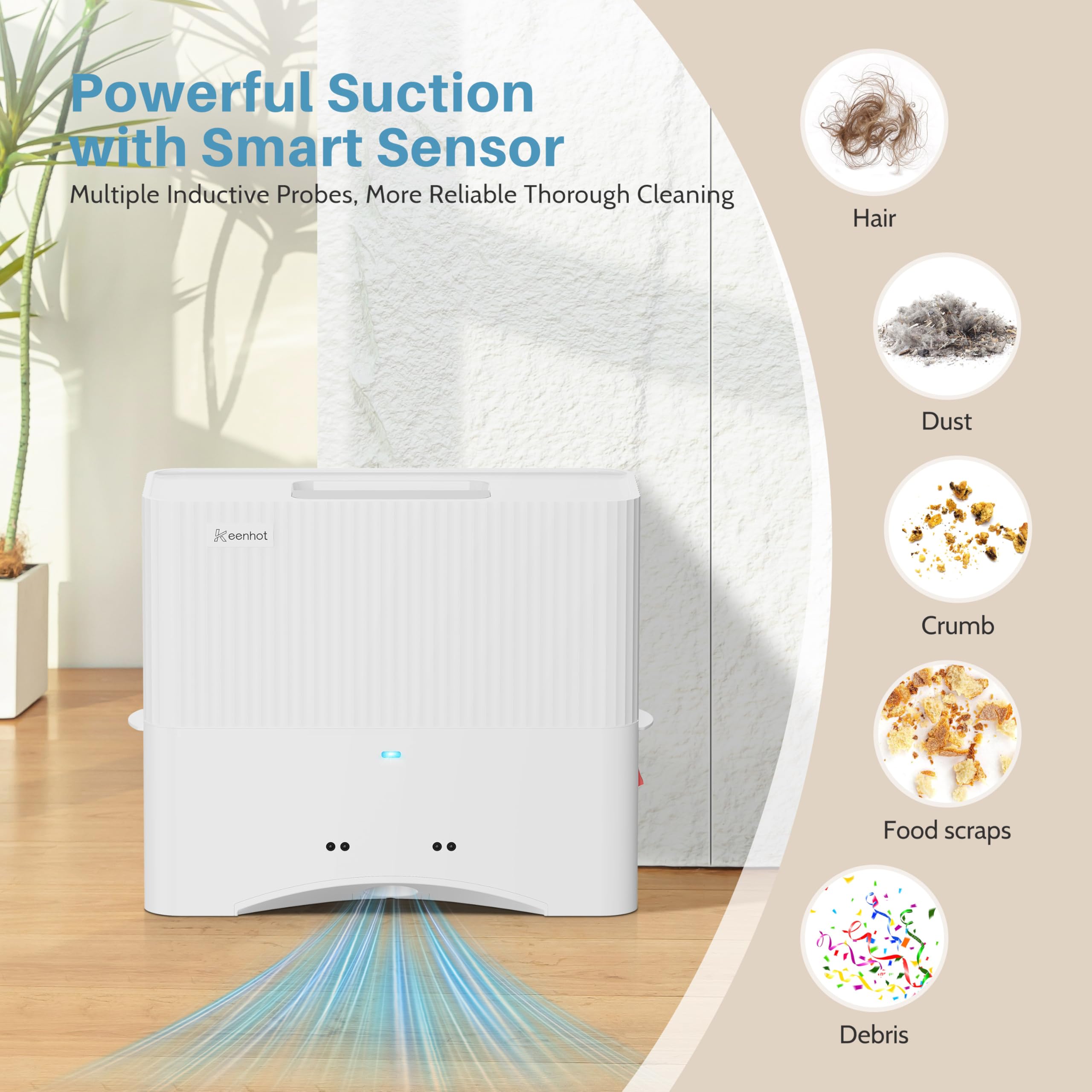 Keenhot Touchless Vacuum Automatic Dustpan, Stationary Canister Vacuums for Salons Pet Hair Food Dirt, Home Kitchen Compact Space-Saving Electric Dustpan Vacuum Cleaner, 17000Pa Strong Suction（White） - 3