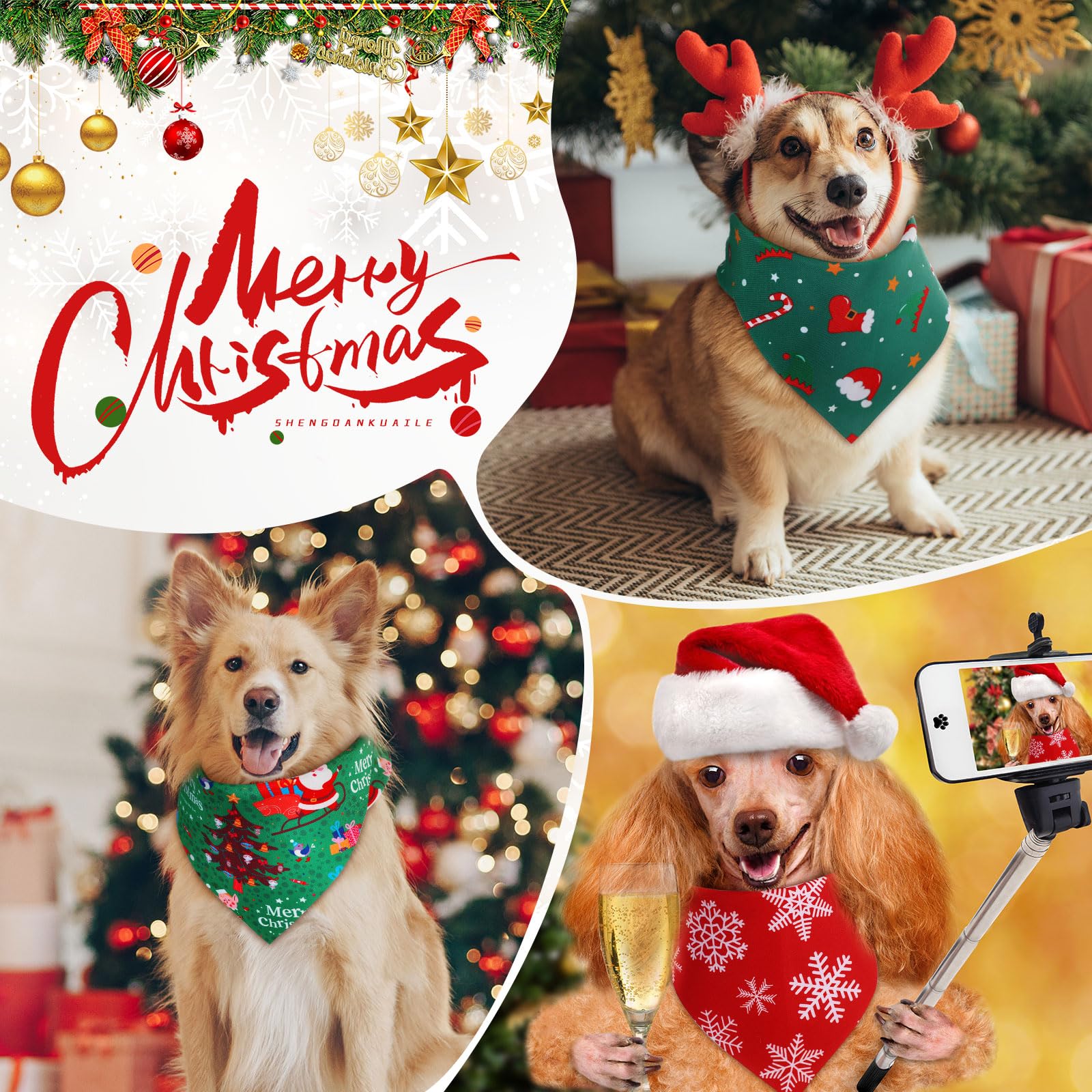 Preboun Weihnachts-Hundehalstücher für Hunde, 200 Stück, Grün und Rot, Hundehalstücher für Weihnachten, Welpen, kleine und große Hunde, Kostümzubehör (klein)